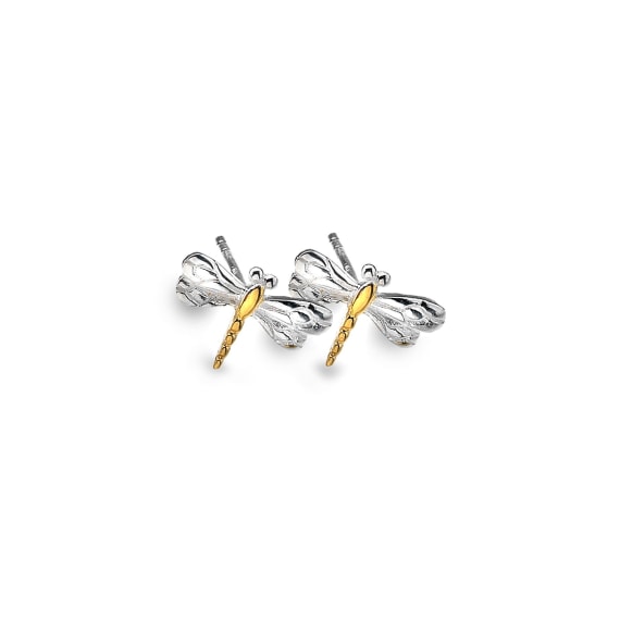 Elegant Two-Tone Dragonfly Stud Earrings for Women - Sterling Silver & Gold Plated Dainty Jewelry - Perfect for Everyday Wear, Gifts & Special Occasions