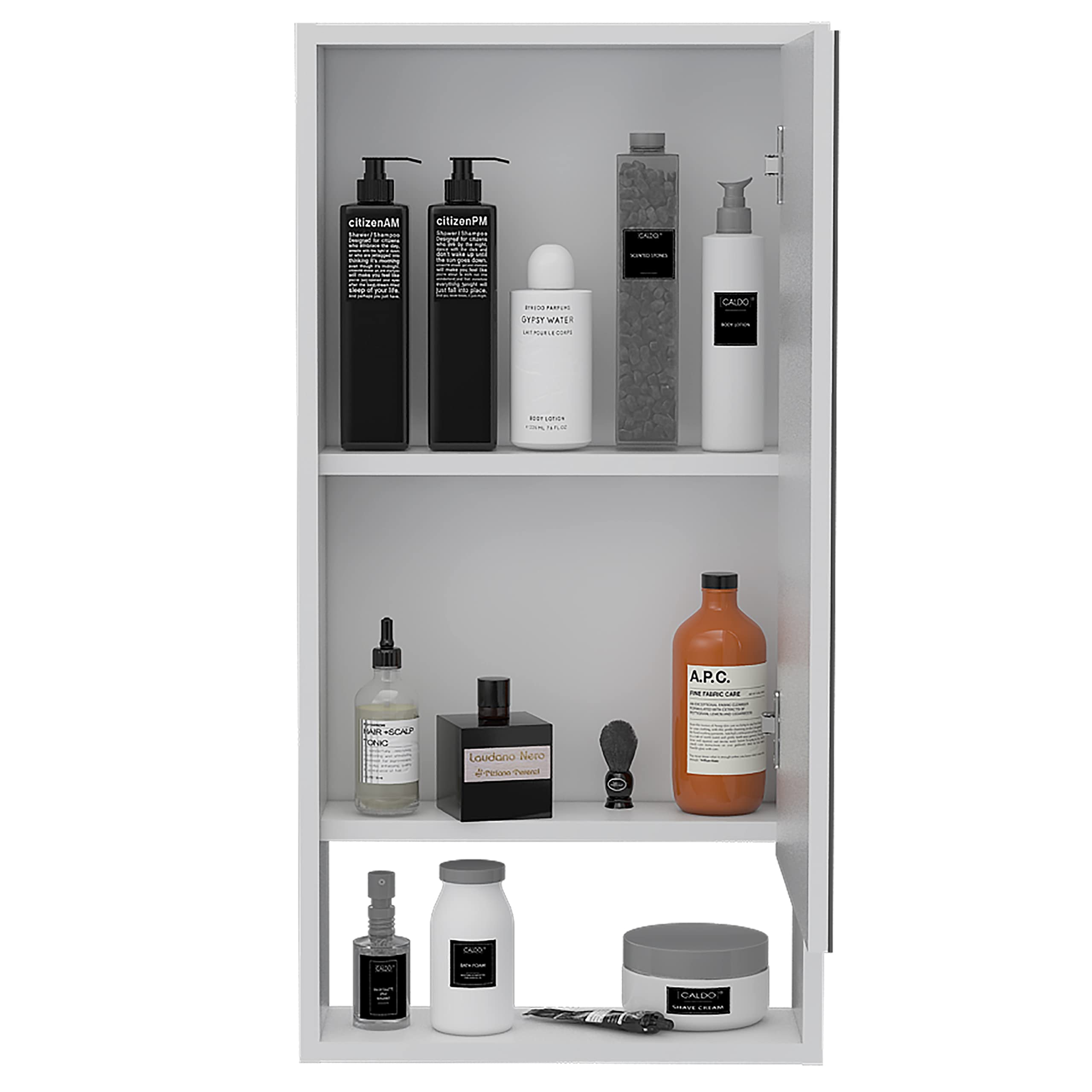 White Modern Medicine Cabinet with Open Shelf & Mirrored Door - 2 Interior Shelves for Bathroom Storage - Perfect for Small Bathrooms, Vanities & Apartment Living