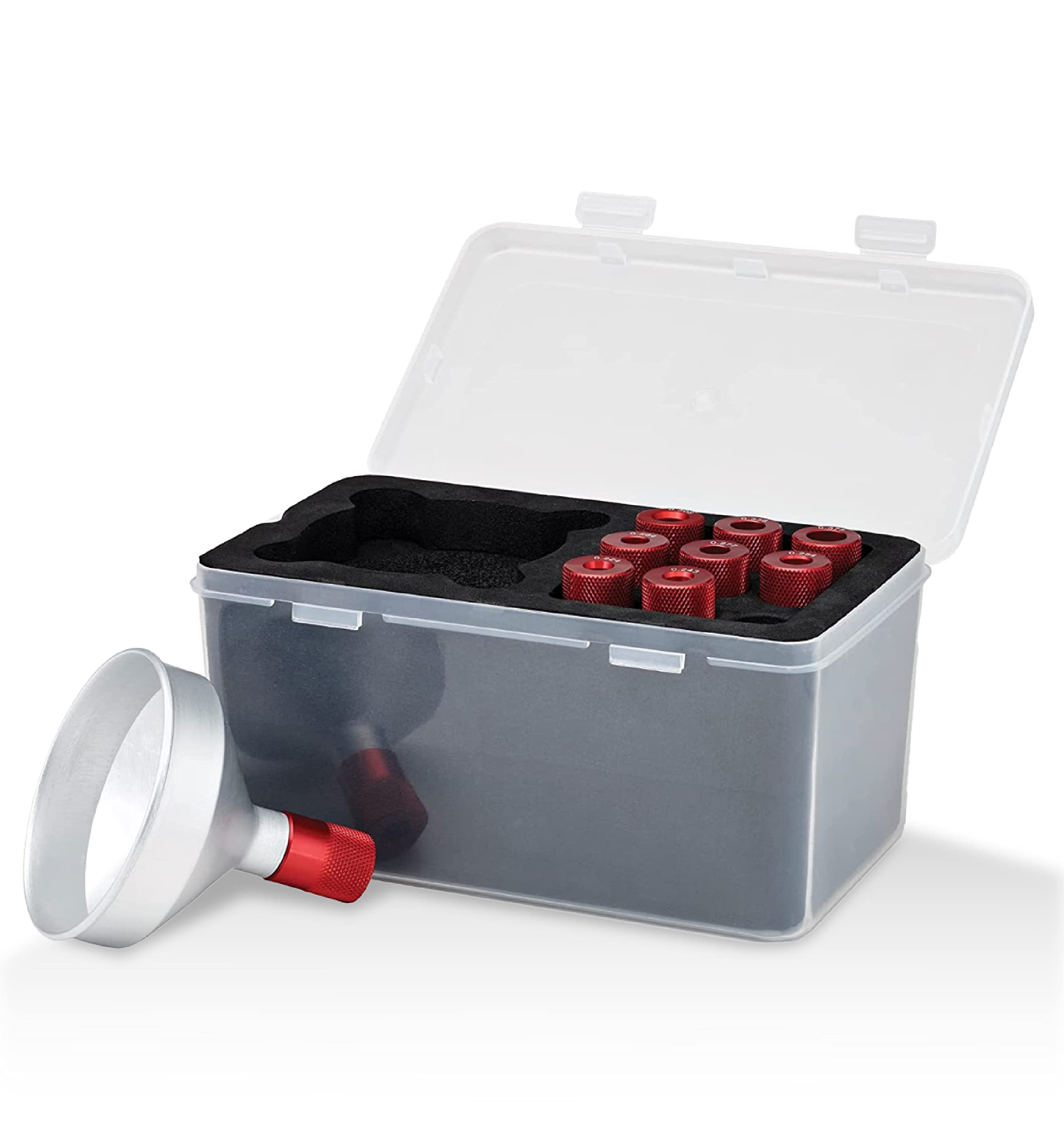 Hornady Premium Powder Funnel Kit 586059 - High Capacity Anti-Static Aluminum Powder Funnel for Reloading - Includes 9 Caliber Specific Adapters & Storage Case - Perfect for Ammo Reloading, Gun Cleaning & Shooting Range Maintenance