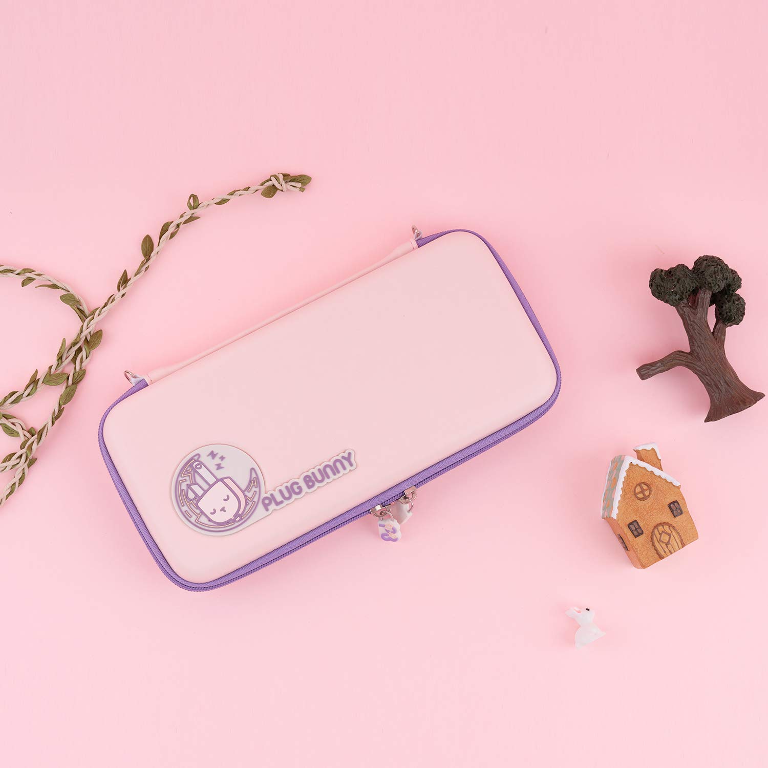 Geekshare Cute Bunny Plug Case for Nintendo Switch Lite - Slim Portable Travel Carrying Case with Removable Wrist Strap - Fits Switch Lite Console & Game Accessories - Perfect for Gaming On-The-Go, Travel Protection & Gift Giving