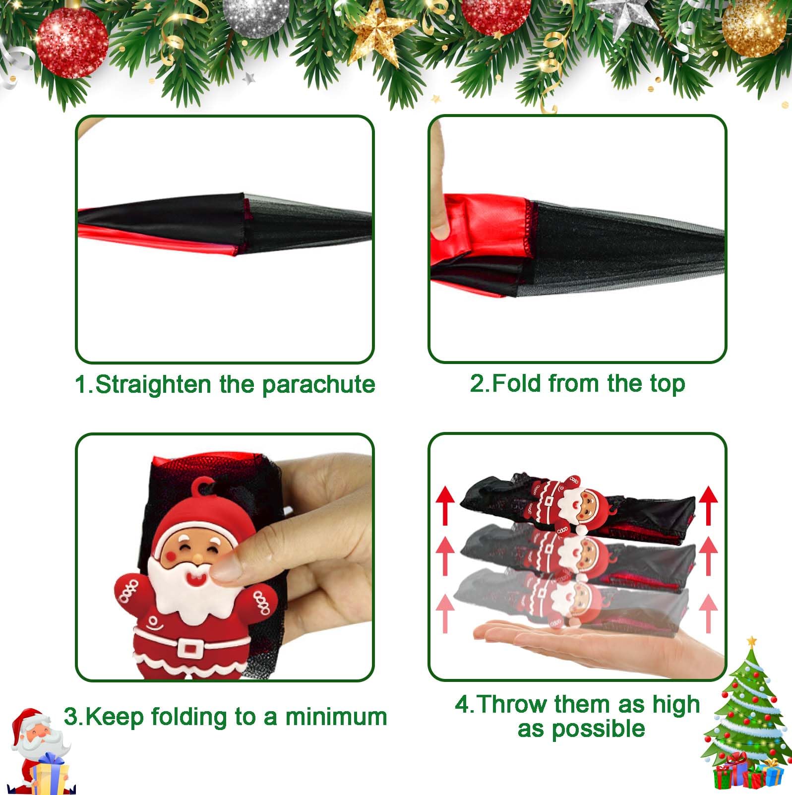 4PCS Christmas Parachute Toys Set - Santa, Reindeer, Snowman & Xmas Tree - Stocking Stuffers for Kids, Party Favors & Goody Bag Fillers - Perfect for Christmas Gifts, Holiday Parties & Outdoor Play