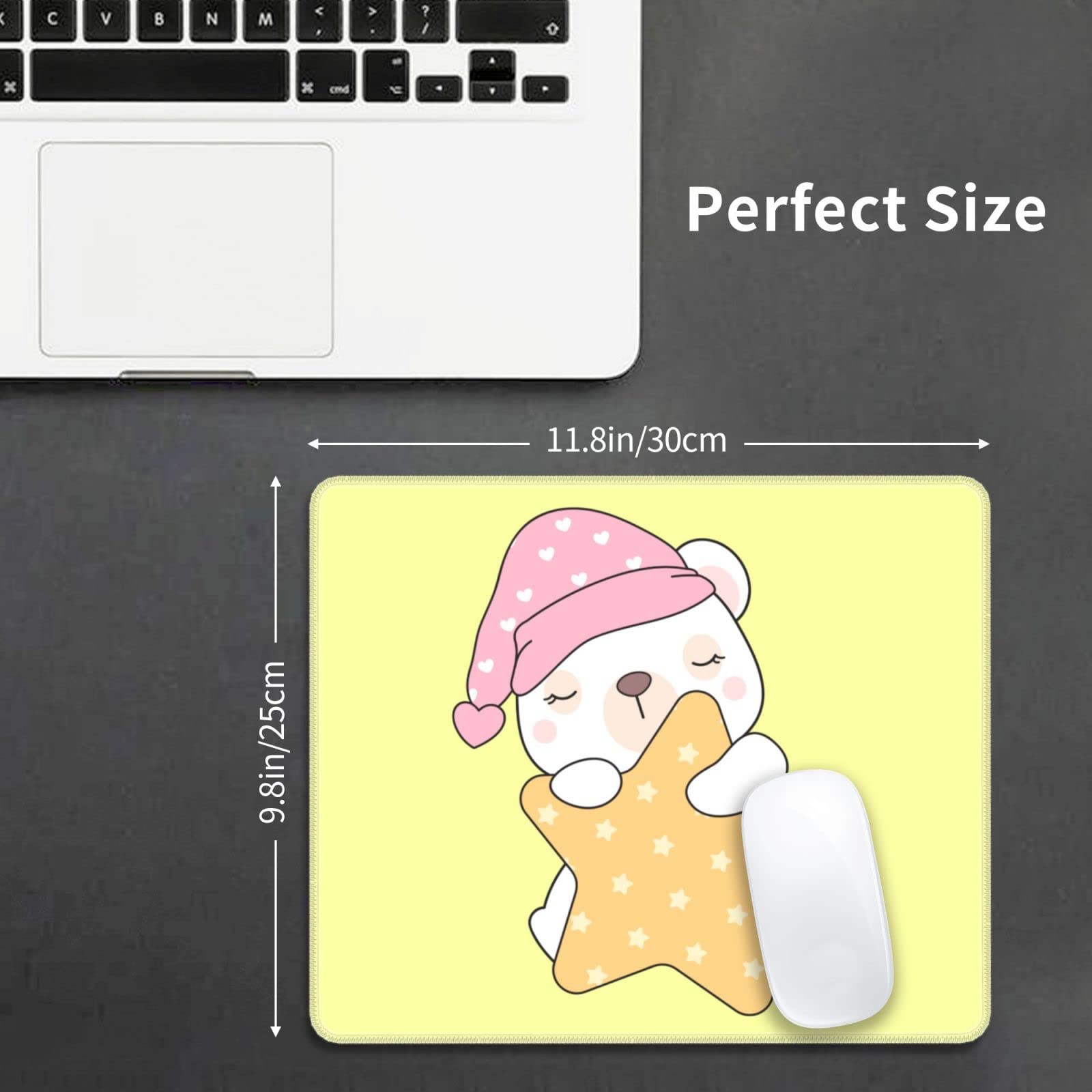 Cute Bear Sleeping on Stars Mouse Pad - 10x12 Inch Non-Slip Rubber Base Computer Mouse Mat for Office, Laptop, Gaming & Home Workspace - Perfect for Work, Study and PC Gaming Setup
