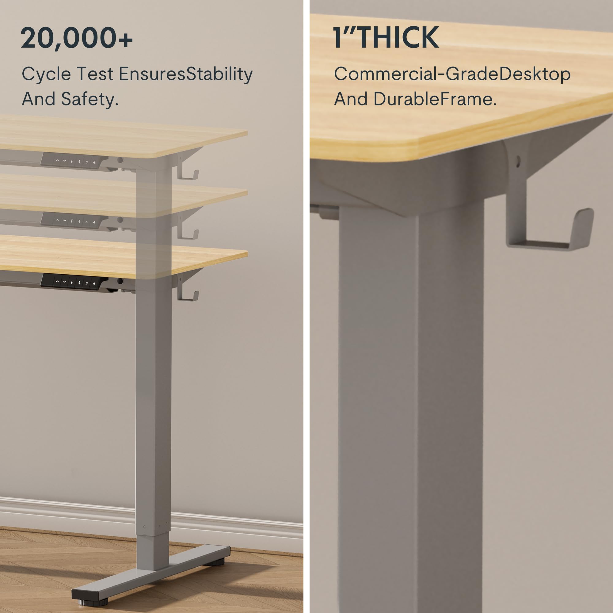 FLEXISPOT EN1 48x24 Inch Electric Height Adjustable Standing Desk - Silver Frame & Natural Wood Top - Ergonomic Home Office Desk for Work from Home & Gaming Setup (2 Packages)