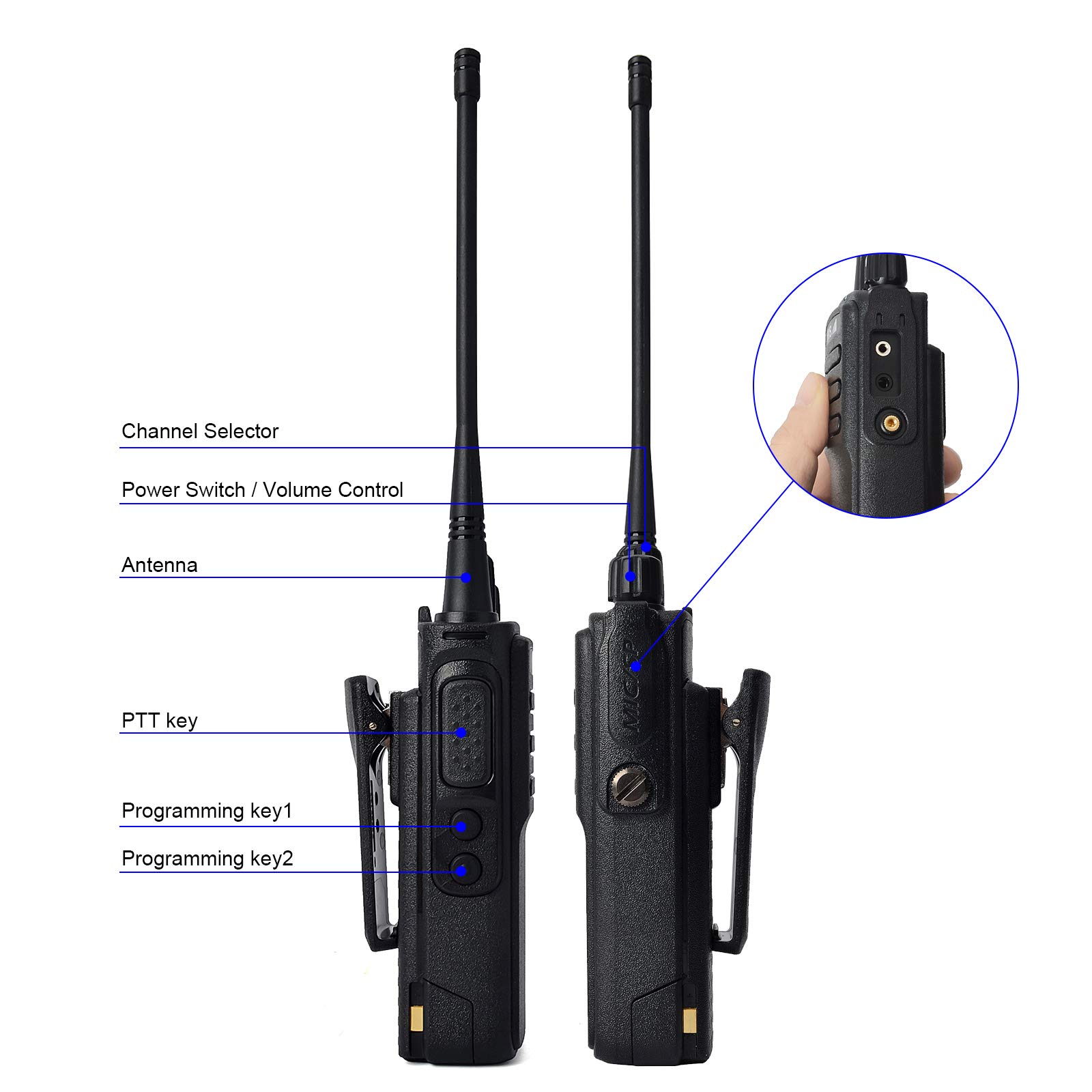 HYS HD10W Waterproof Long Range Walkie Talkies - 16CH UHF 70CM Rechargeable Two-Way Radios with CTCSS/DCS, Programming Cable, Software & Microphone (2 Pack) - Ideal for Outdoor Adventures, Construction Sites, and Emergency Communication