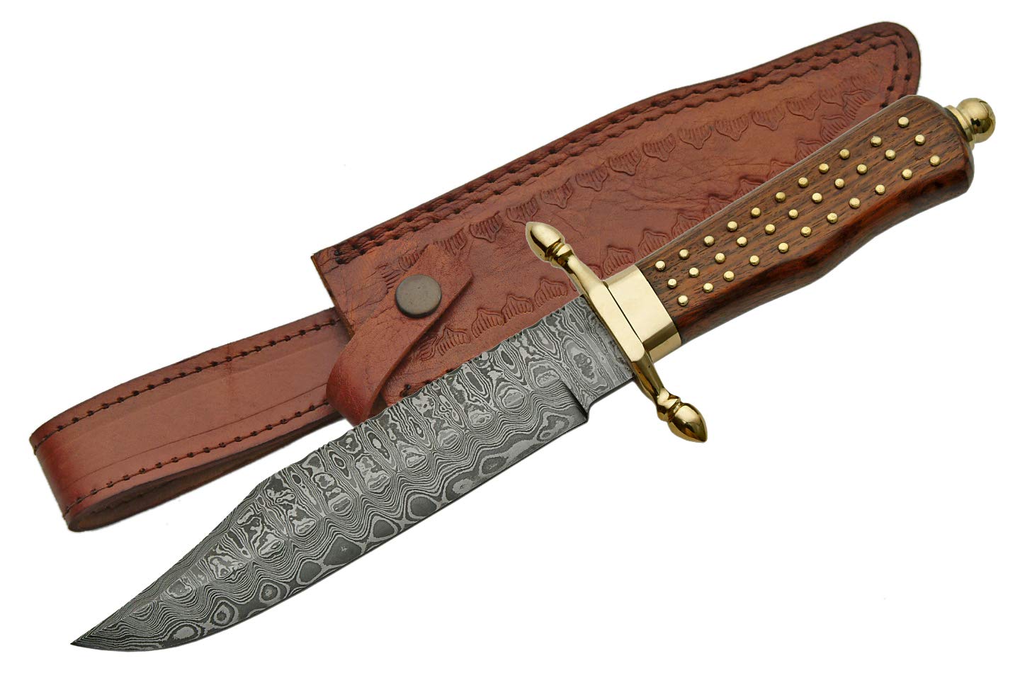 Premium Damascus Steel Bowie Knife - Handcrafted Hunting & Outdoor Survival Tool - Perfect for Camping, Bushcraft & Collectors