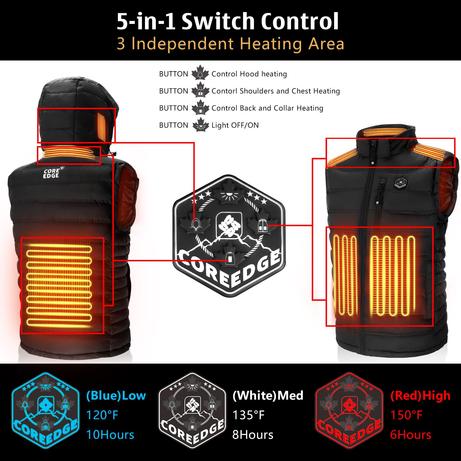 Heated Vest for Men with Detachable Hood & Battery Pack - Electric Warming Jacket for Cold Weather - Perfect for Outdoor Work, Hiking & Winter Sports