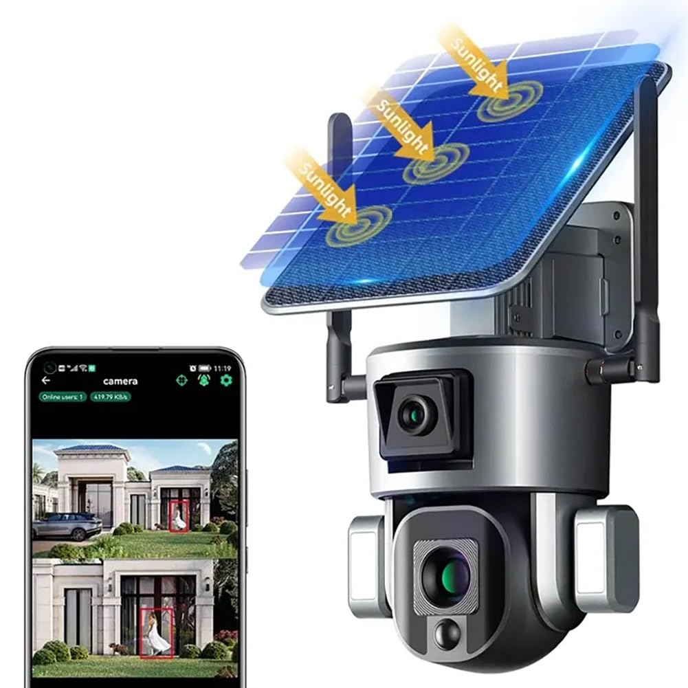 4MP Wireless Security Camera Outdoor - Solar Powered, 2.4GHz WiFi, PIR Motion Detection, Floodlight & Siren Alarm, Color/IR Night Vision, 20000mAh Battery, IP66 Waterproof (4X Zoom) - Ideal for Home Security, Backyard Monitoring & Property Protection