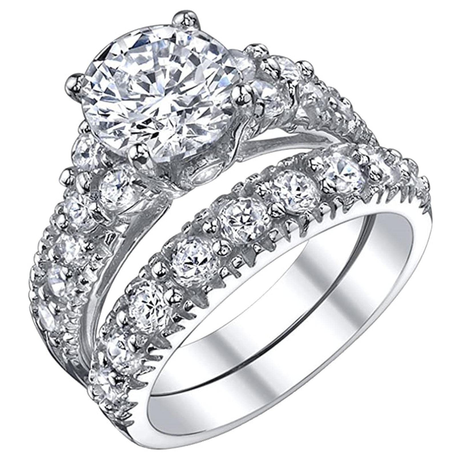 Unique Leaf Design White Diamond Wedding & Engagement Ring Set for Women - 2 Piece Jewelry Set for Bridal, Anniversary, and Special Occasions