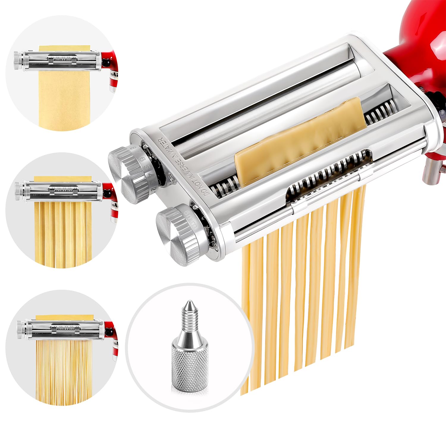 3-in-1 Stainless Steel Pasta Maker Attachment for KitchenAid Stand Mixer - Includes Pasta Roller, Spaghetti & Fettuccine Cutter with Metal Knob Screw Replacement - Perfect for Homemade Pasta, Italian Cuisine and Family Cooking