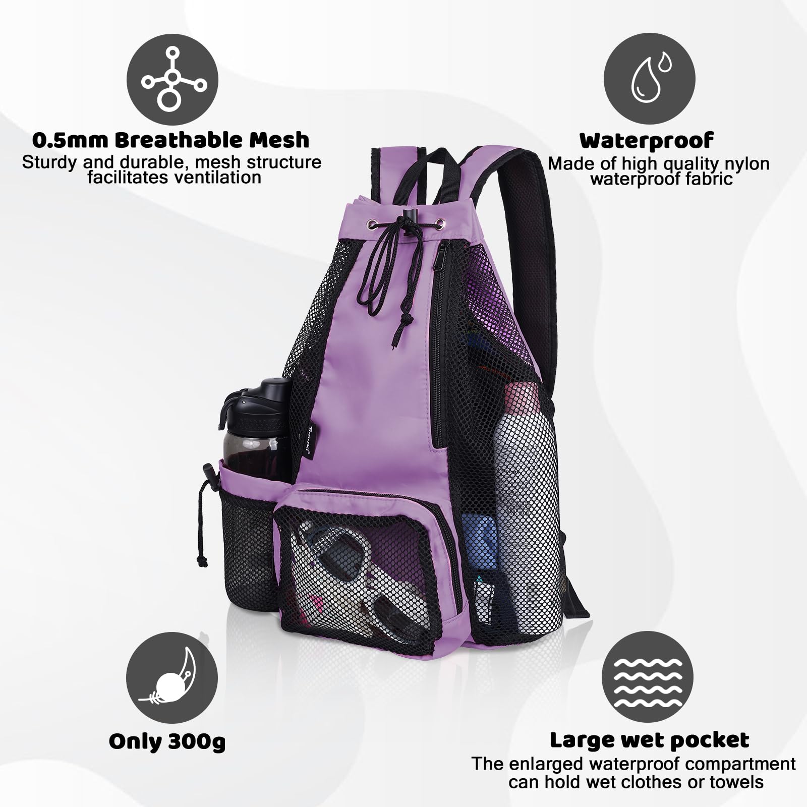 Waterproof Swim Backpack with Padded Shoulder Straps & Wet Pocket - Lightweight Mesh Beach Bag for Swimming, Gym, Travel & Sports | Perfect for Pool, Beach Vacation & Fitness Workouts