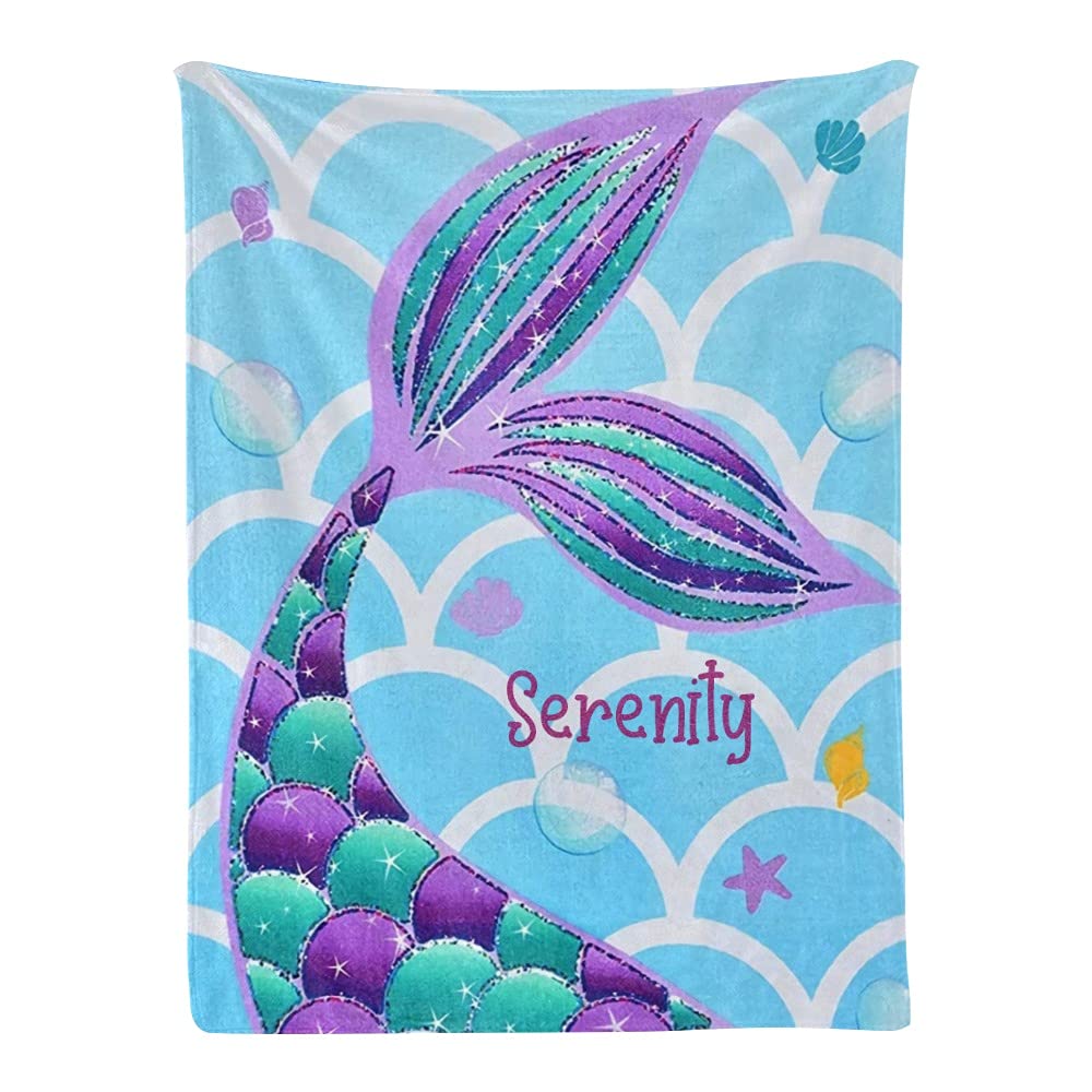 Custom Personalized Purple Mermaid Tail Baby Blanket with Name - Soft Fleece Nursery Throw Blanket for Boys & Girls - 30x40 Inch Baby Shower Gift, Newborn Photo Prop, Toddler Nap Blanket