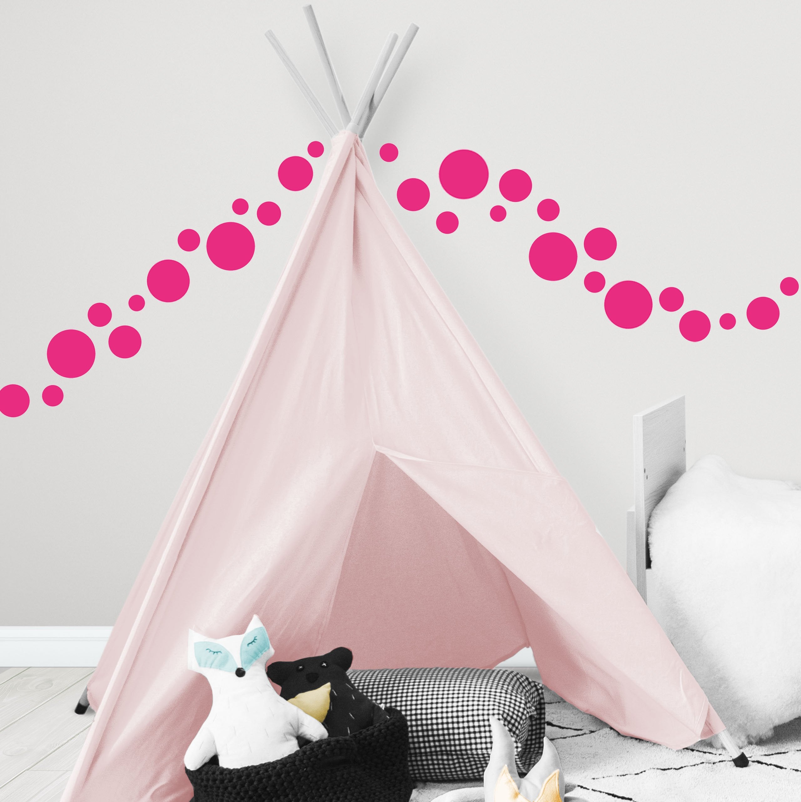 Polka Dot Wall Stickers - 63 Pack Hot Pink Self-Adhesive Decals for Nursery, Kids Room, Bedroom & Home Decor