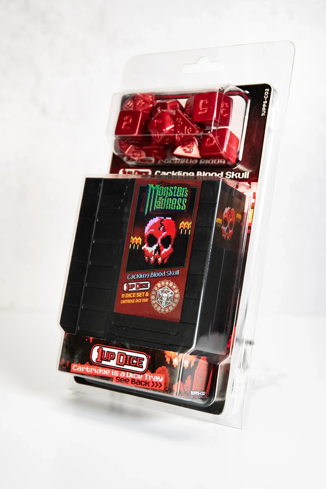 1UP Dice Polyhedral Set: Cackling Blood Skull - 7-Piece RPG Dice for Dungeons & Dragons, Pathfinder, and Tabletop Gaming - Perfect for D&D Enthusiasts and Fantasy Role-Playing Games