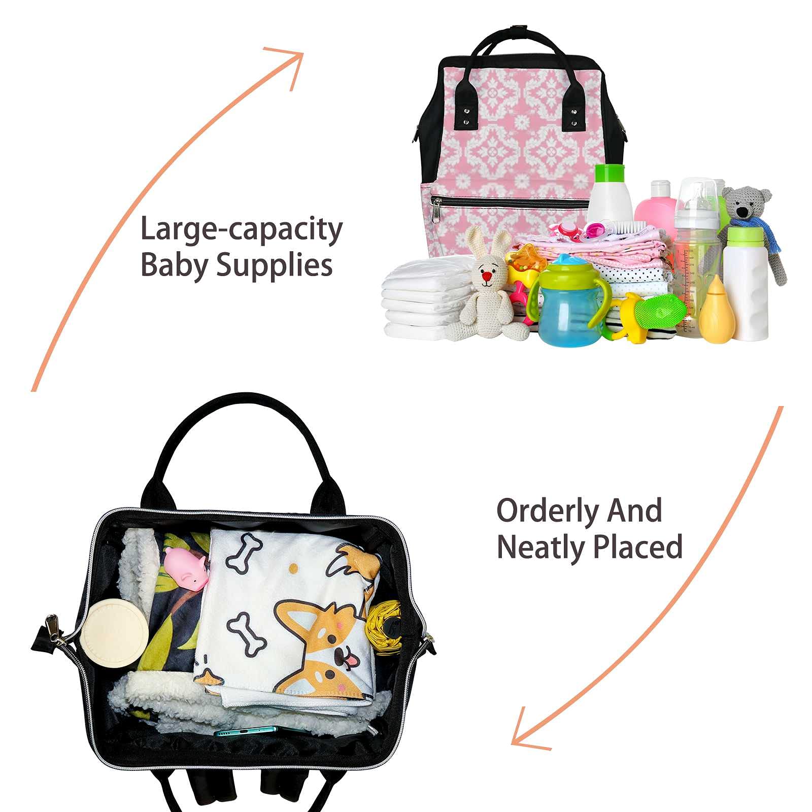 **Pink & White Damask Diaper Backpack - Large Capacity Waterproof Baby Bag for Moms, Nursing & Travel | Perfect for Daycare, Outings & Family Trips**