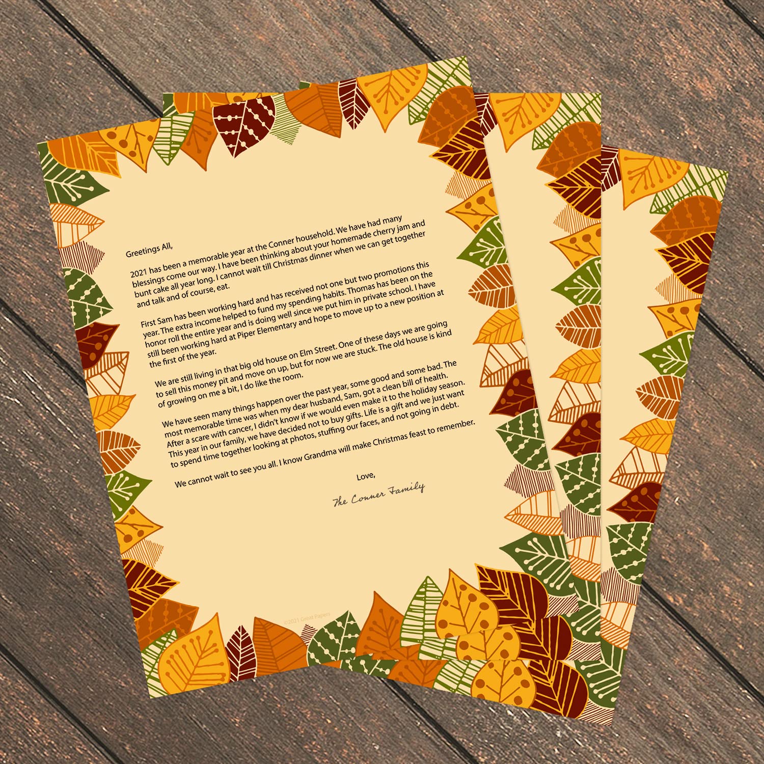 50 Sheets Thanksgiving Leaf Border Letterhead - 8.5