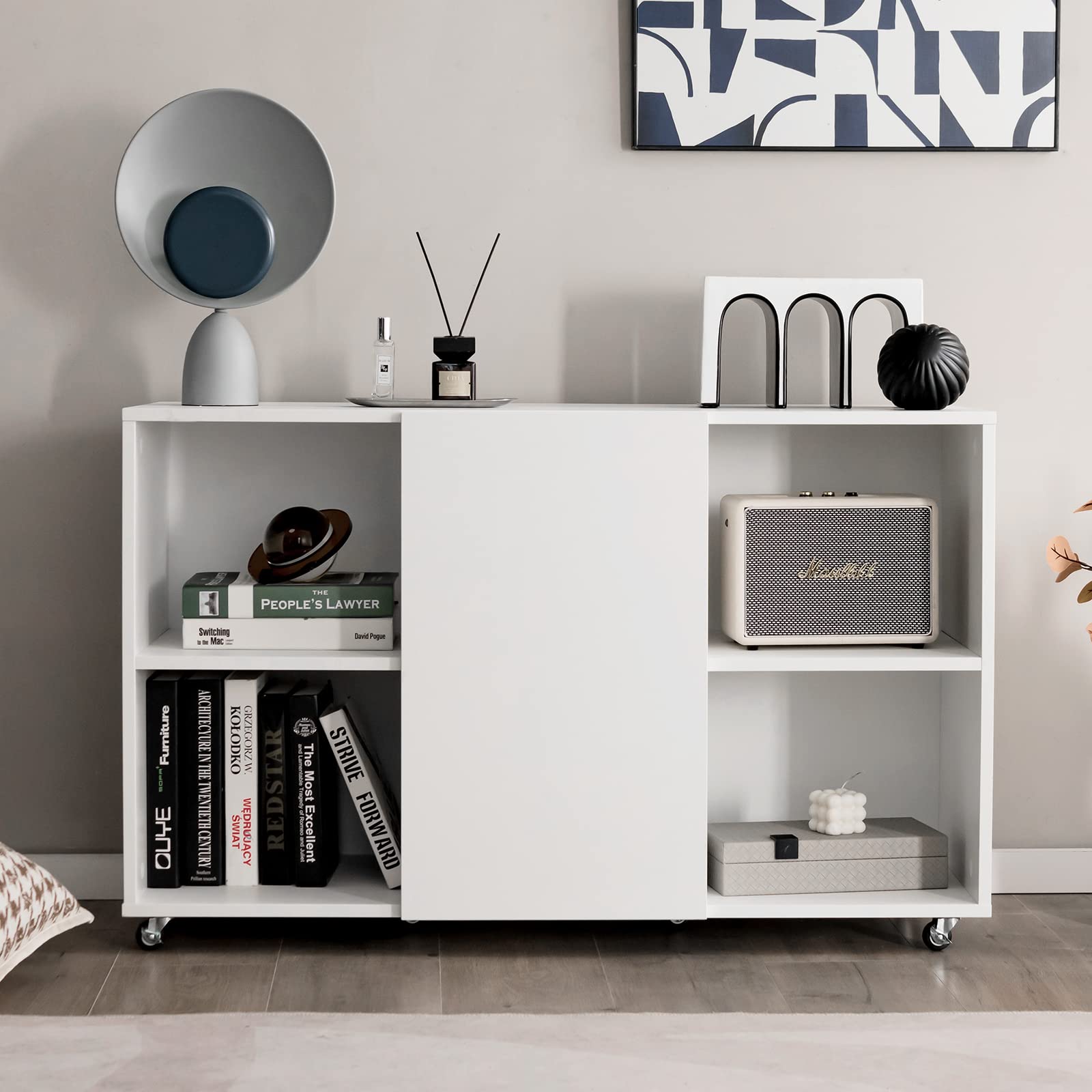 Giantex 4-Drawer Lateral File Cabinet with Lockable Wheels & Shelf - Mobile Storage Organizer for Office, Home, Under Desk Printer Stand - White - Perfect for Document Storage & Workspace Organization