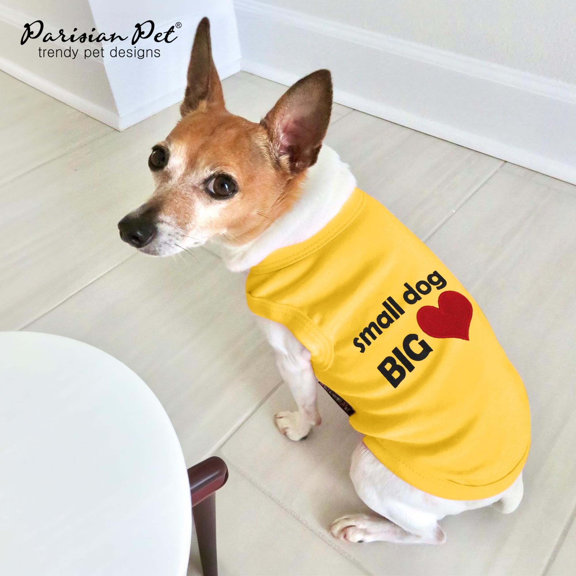 Parisian Pet Dog T-Shirt - Embroidered 'Small Dog Big Heart' Design - 100% Cotton Sleeveless Dog Tank Top - Cute XXS Dog Vest for Small Breeds - Perfect for Daily Walks, Photo Shoots & Special Occasions