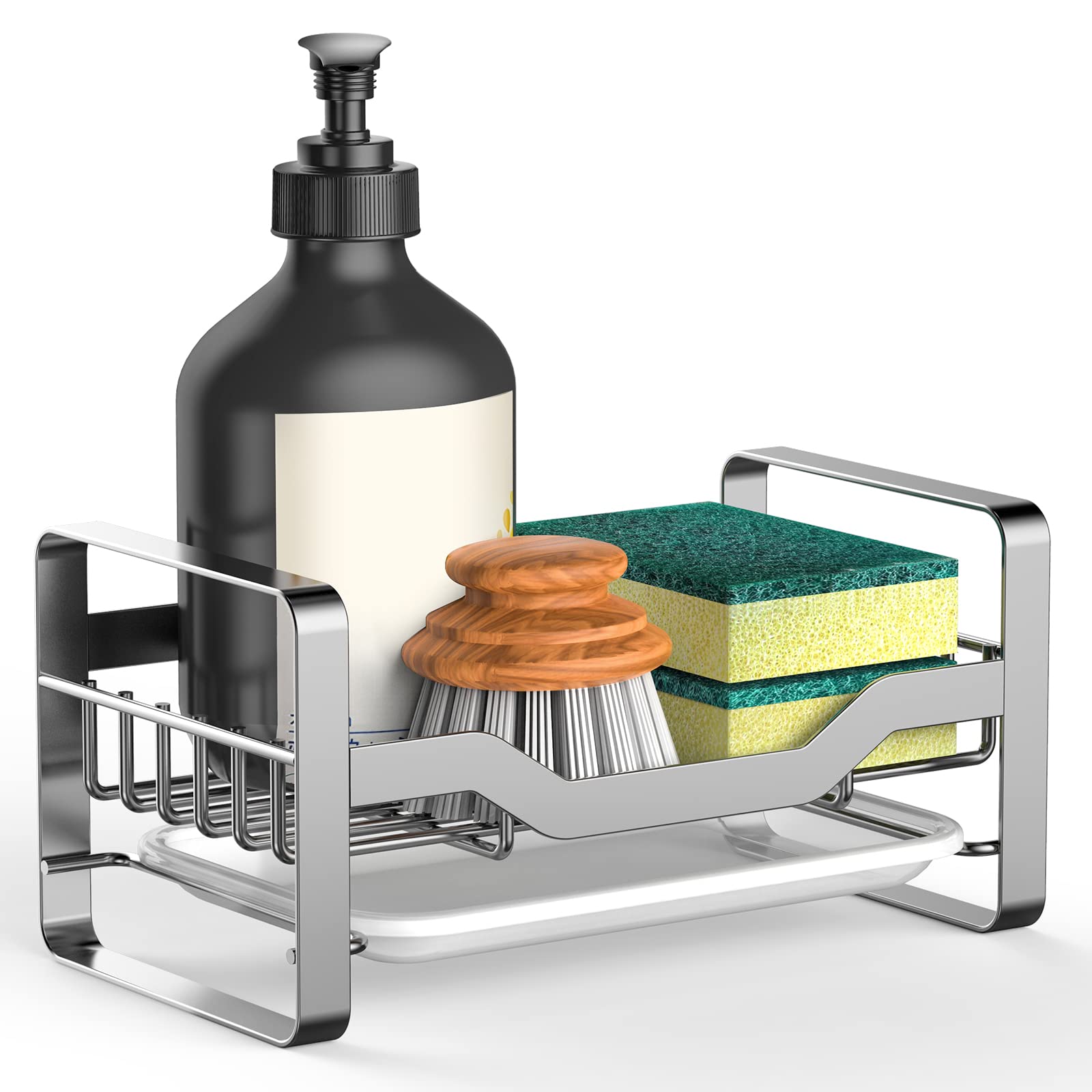 **Stainless Steel Kitchen Sink Caddy & Sponge Holder - 3-in-1 Sink Organizer for Sponges, Brushes & Soap - Space Saving Kitchen Storage Solution (Perfect for Small Kitchens & RVs)**