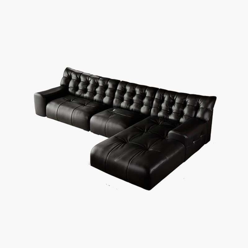 Black L-Shape Sofa Chaise with Tufted Back & Button Details - Modern Living Room Furniture for Small Spaces & Apartments