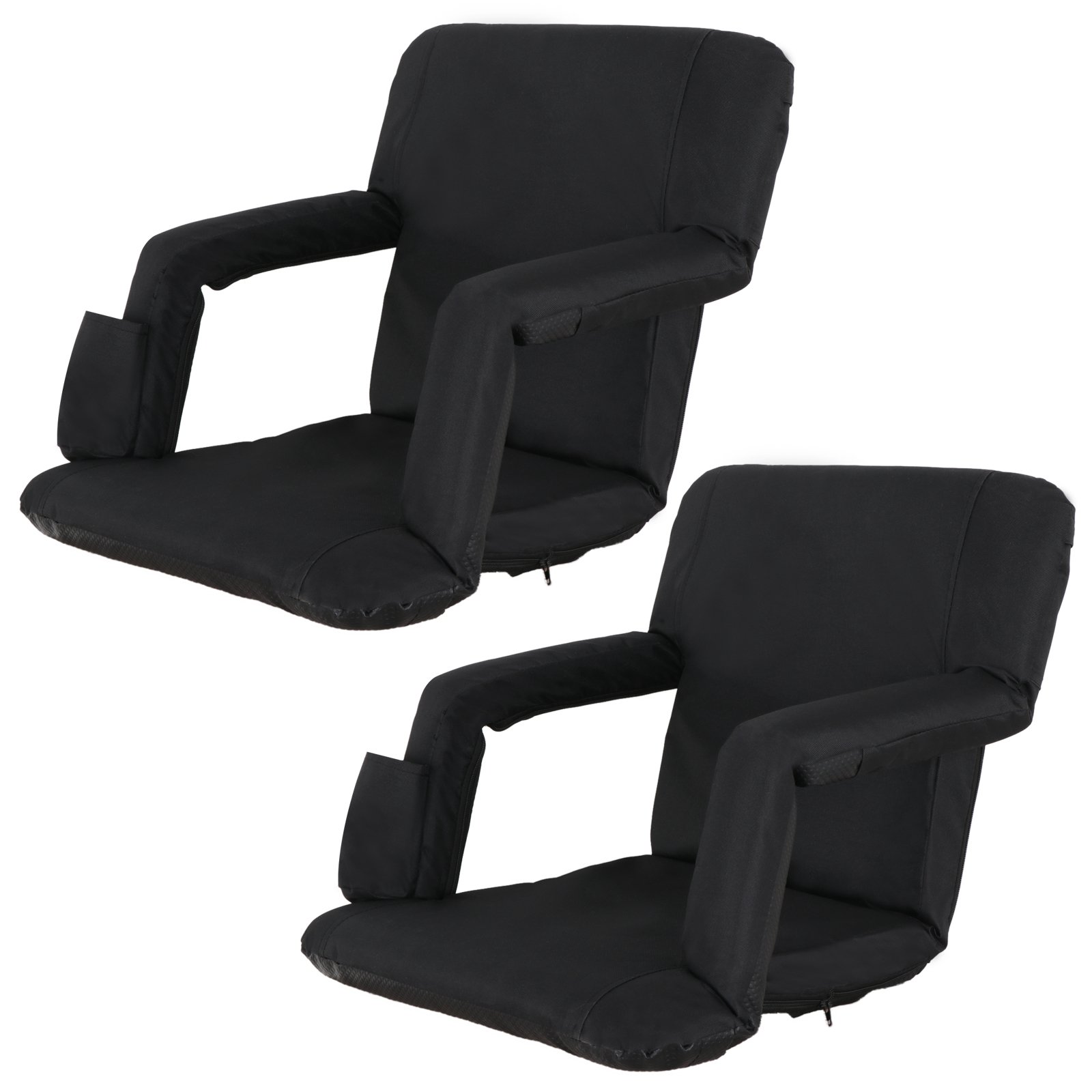 Smartxchoices 2 Pack Stadium Seat Chair - 5 Adjustable Reclining Positions, Padded Back Support & Armrests with Storage Pocket - Portable Folding Bleacher Seats with Shoulder Straps - Perfect for Sports Games, Concerts & Outdoor Events (PVC Material)