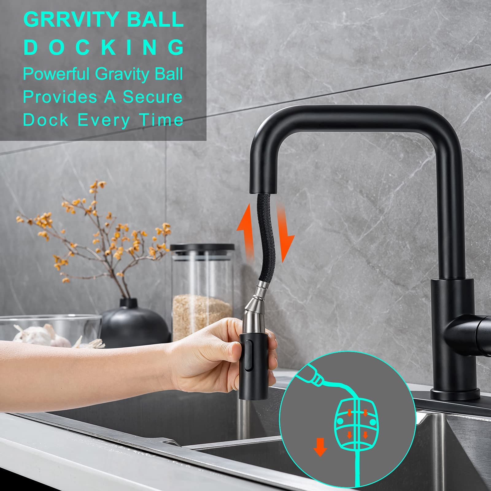Stainless Steel Single Handle Pull Out Sprayer Kitchen Faucet - Matte Black Finish for Modern Sink & Countertop | Ideal for Cooking, Washing Dishes & Food Prep