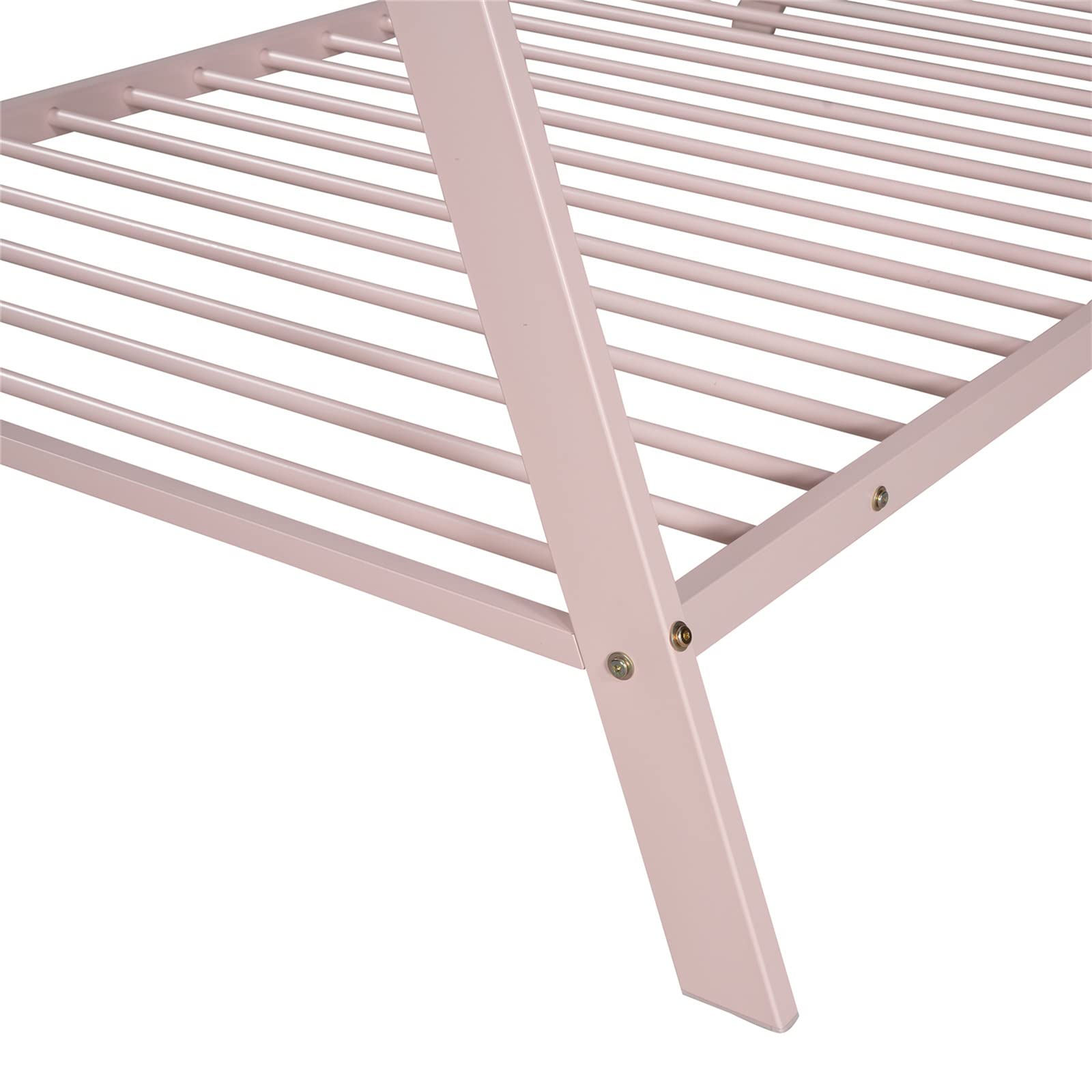 **Metal Twin Size Low Platform Bed Frame with Triangle Structure - Sturdy Slats Support, No Box Spring Needed - Pink Floor Play House Bed for Kids, Girls & Boys - Perfect for Bedrooms, Playrooms & Sleepovers**