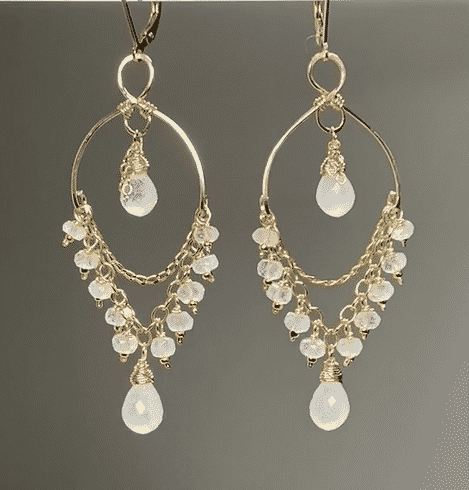 14K Gold Filled Rainbow Moonstone Dangle Chandelier Earrings for Women - Elegant Boho Jewelry for Party, Wedding & Special Occasions