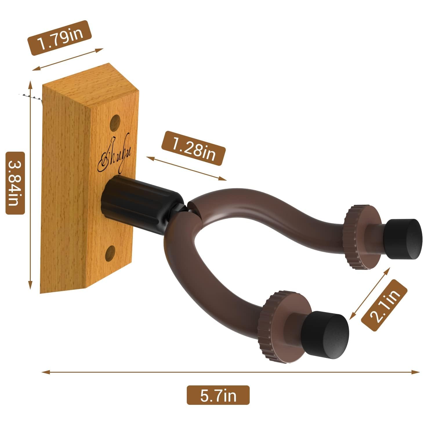 Ohuhu 2-Pack Rotatable Hardwood Guitar Wall Hanger with Screws - Adjustable Stopper Hook Holder for Acoustic, Electric Guitar, Bass, Banjo, Ukulele & Mandolin - Perfect for Home, Studio & Music Room Organization (Natural Wood)