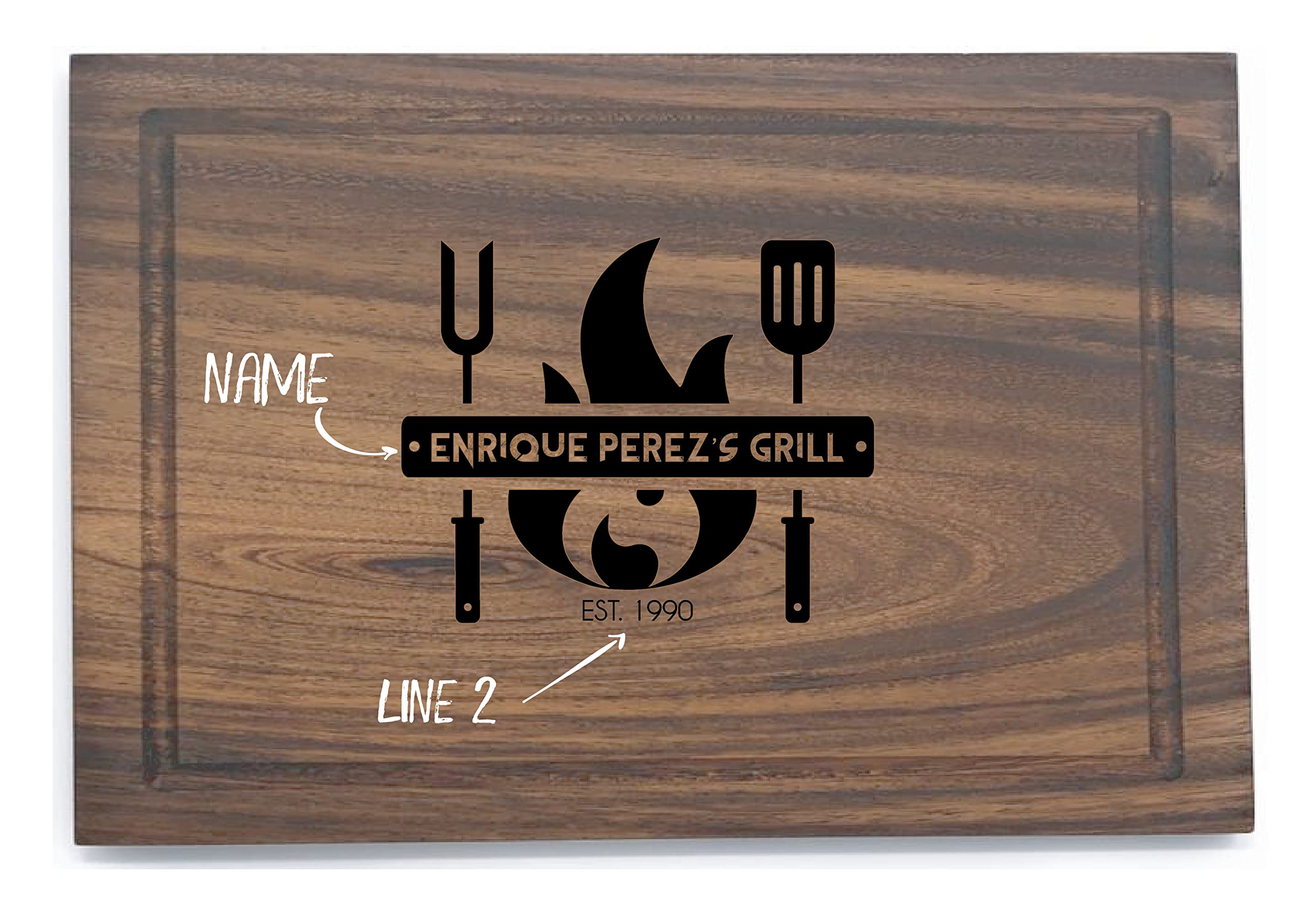 Personalized Handmade Parota Wood Cutting Board - Custom Engraved BBQ, Charcuterie & Chopping Board - XL Grilling Design - Perfect for Outdoor Cooking, Kitchen Prep & Charcuterie Serving