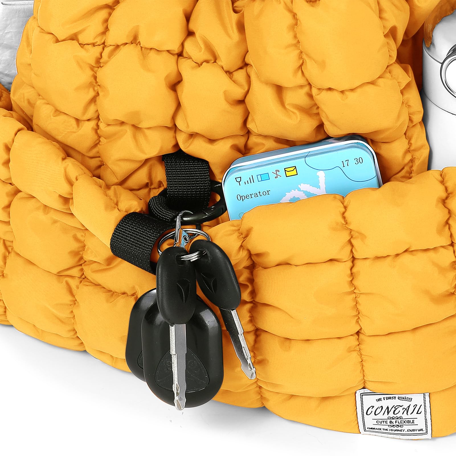 CONTAIL 18L 14 Inch Quilted Puffer Backpack for Women & Men, Waterproof Winter Drawstring Backpack with Top Flap - Yellow | Perfect for School, Travel, Hiking & Outdoor Activities
