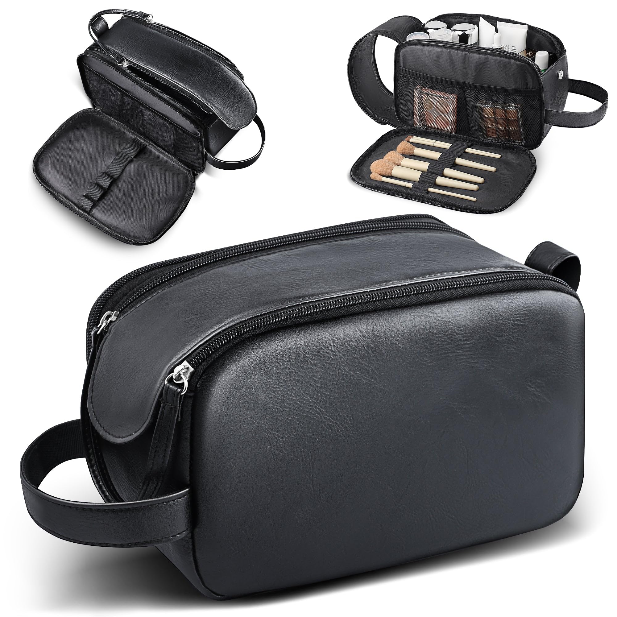 Premium Waterproof Travel Toiletry Bag for Women & Men - Leather Cosmetic Organizer with Handle, Compact Toiletries Case for Cruise, Business Trips & Vacation Essentials (Black, Medium Size) - Perfect for Airplane Carry-on, Gym & Weekend Getaways