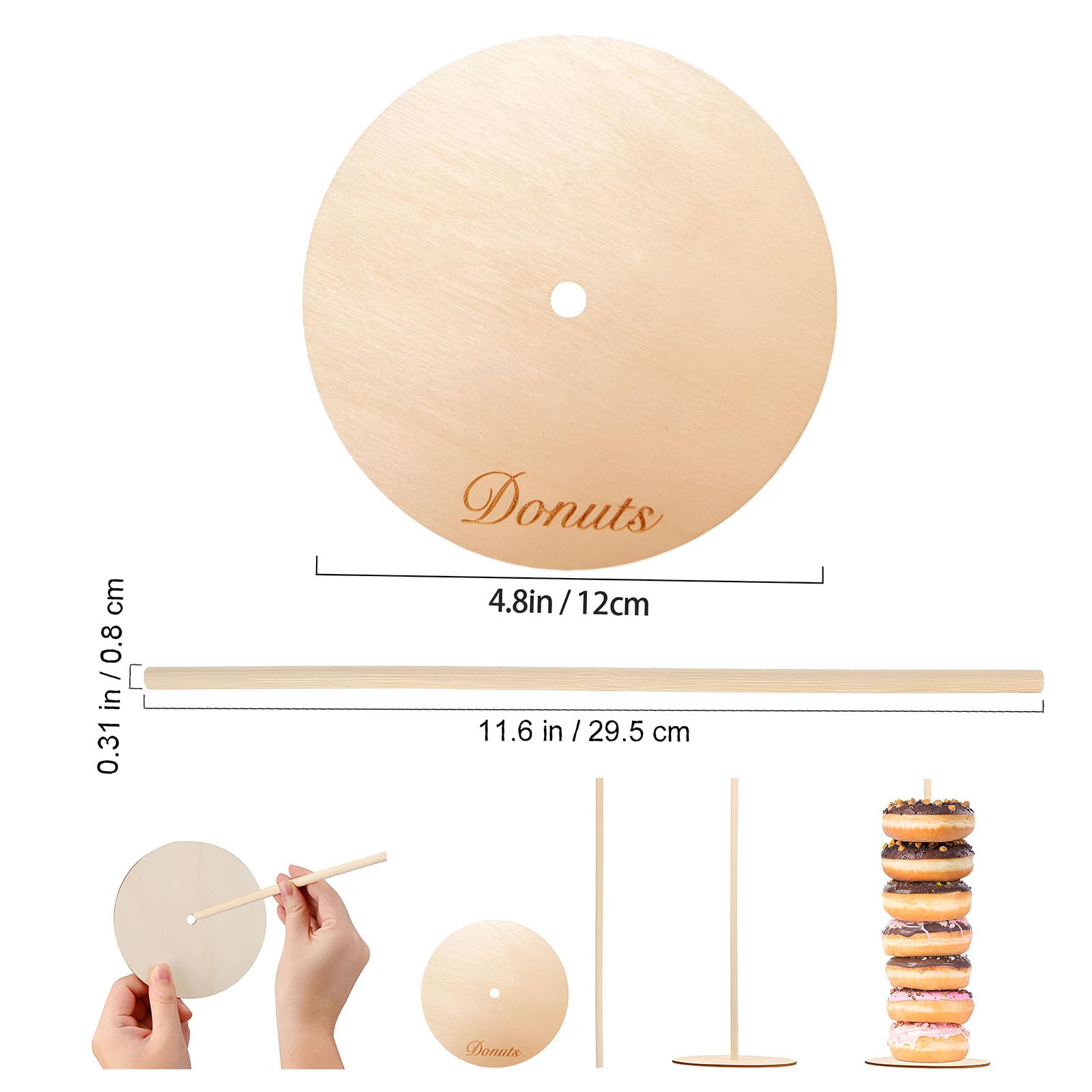 4-Pack Wooden Donut Stand Set - Elegant Donut Holder & Tower Display for Dessert Tables, Weddings, Birthdays, Baby Showers, Class Reunions & Party Decor - Perfect for Bakery Displays, Coffee Shop Countertops & Home Kitchen Organization