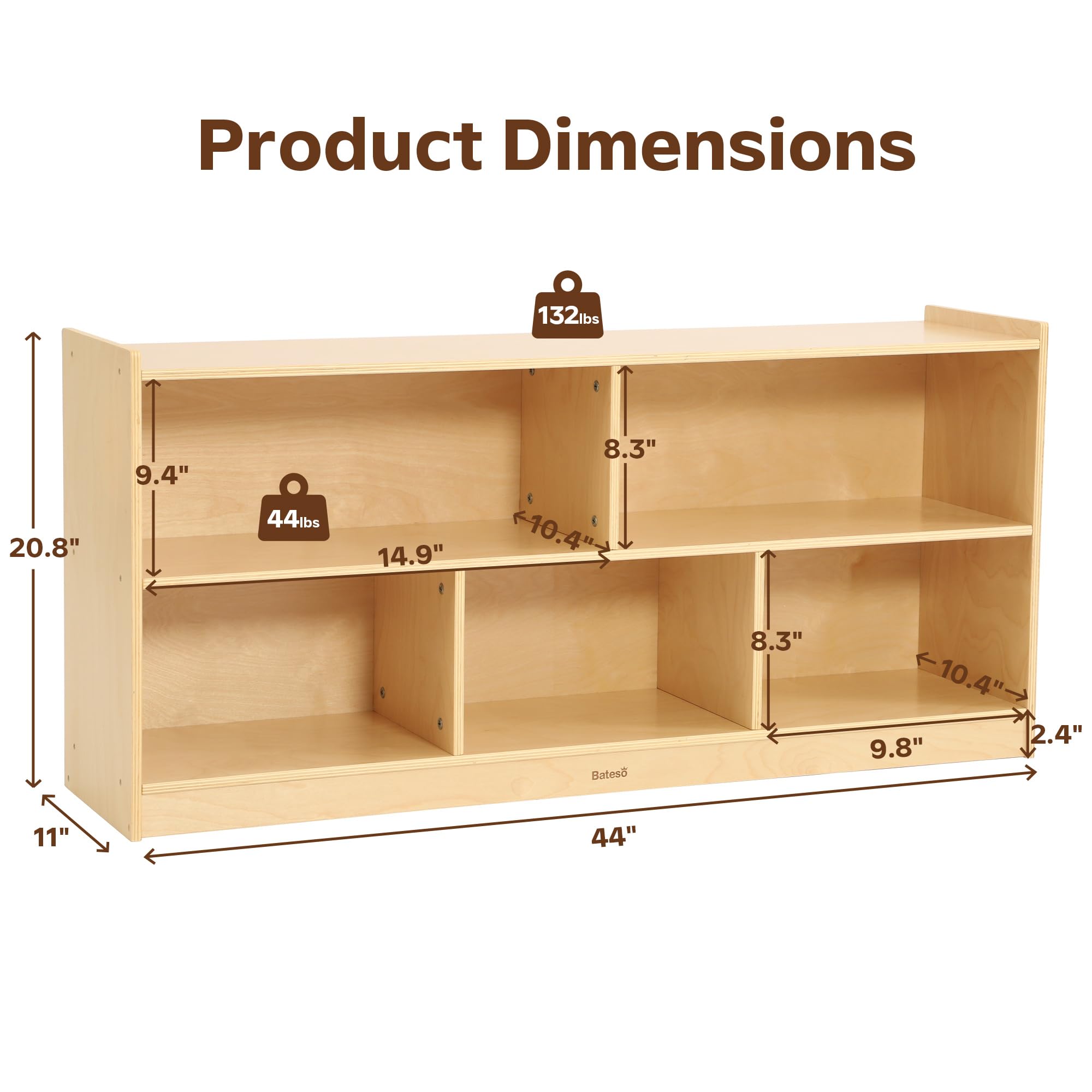 Large Wooden Toy Storage Organizer - 2-Shelf Montessori Bookshelf & 5-Section Kids Bookcase - Sturdy Classroom Storage Cabinet & Toddler Toy Shelf for Kids Room, Playroom, Nursery - Perfect for Organizing Toys, Books, and Learning Materials in Daycare, Preschool, or Home Play Areas