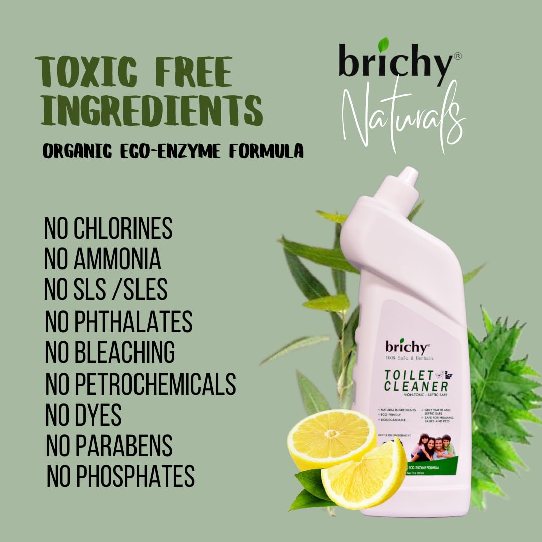 Brichy Natural Toilet Cleaner Liquid - Septic Safe, Biodegradable, Non-Toxic & Eco-Friendly | Organic Enzyme Bathroom Cleaner (5L) | Perfect for Homes, Hotels & Eco-Conscious Cleaning