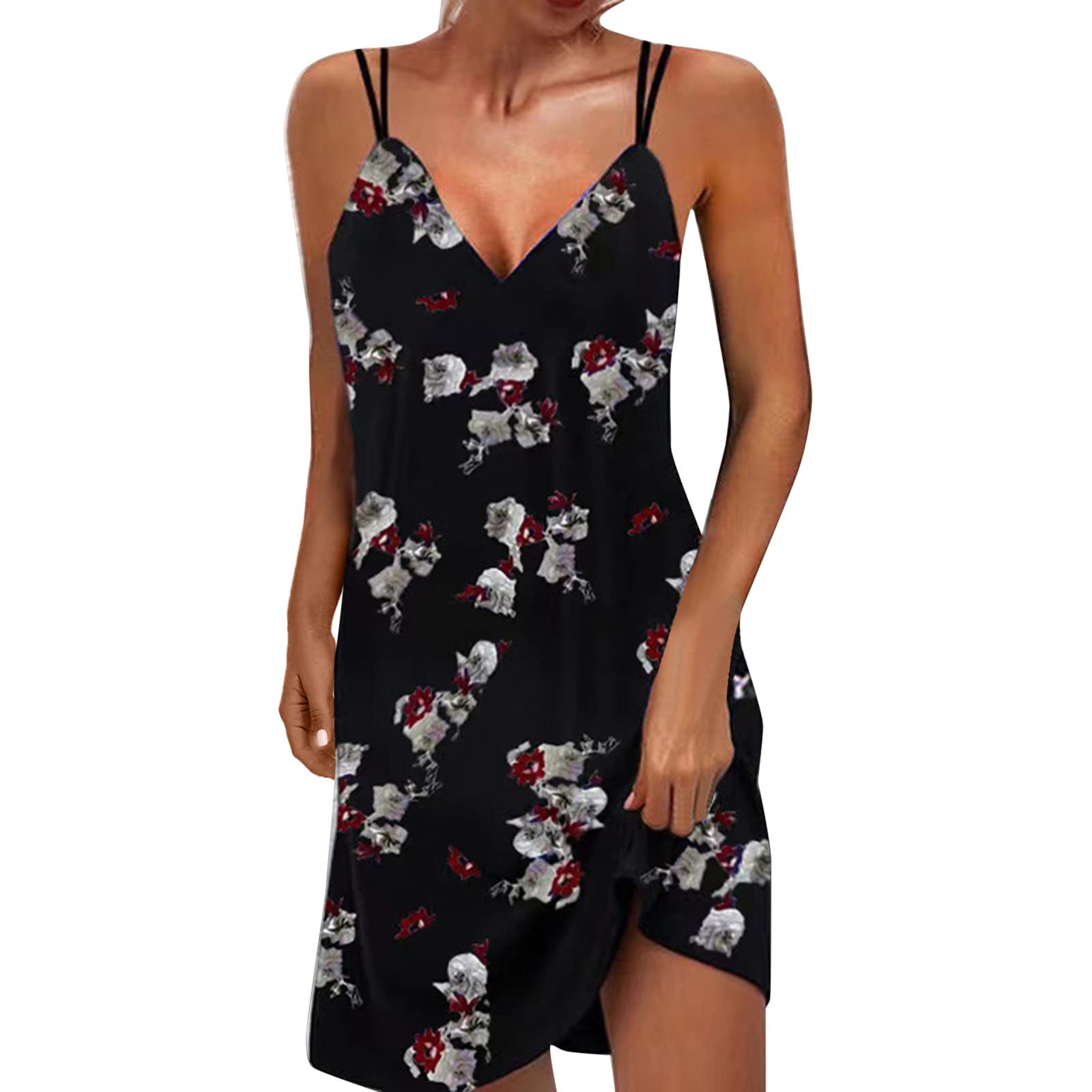 UIKMNH Women's Casual Summer T-Shirt Dress - Floral Print Sleeveless Tunic Strapless Dress Knee Length for Beach, Vacation & Outdoor Activities