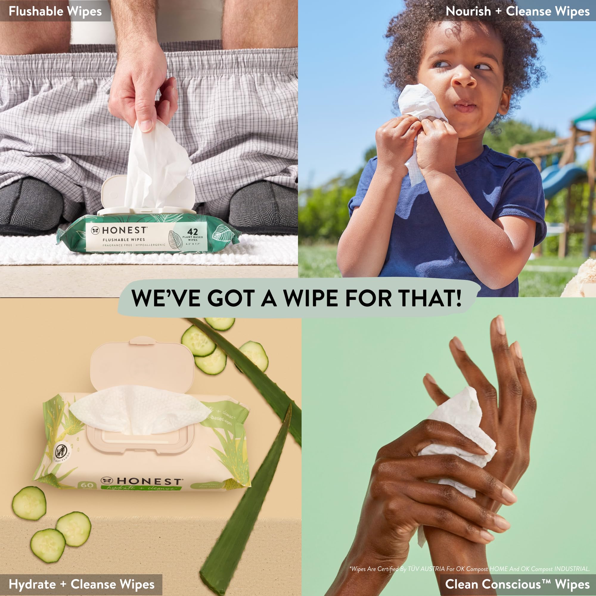 The Honest Company Clean Conscious Multi-Use Wipes - Hypoallergenic & Unscented for Sensitive Skin | 99% Water, Compostable, Plant-Based Baby Wipes | 864 Count (Sunburst) | Perfect for Diaper Changes, Travel & On-the-Go Cleaning