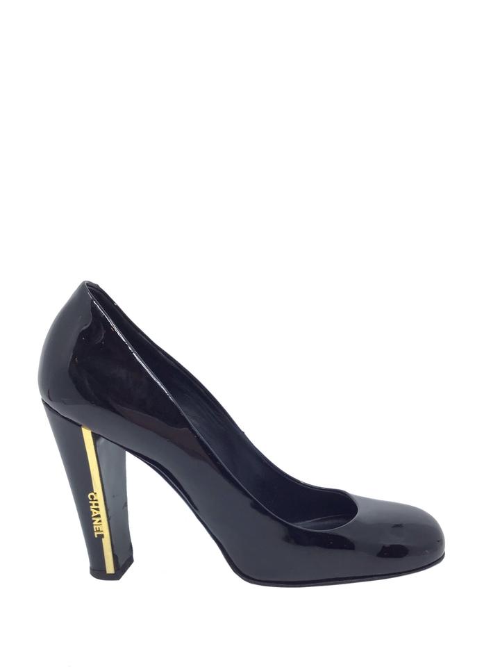 Chanel Patent Leather Heel Pumps with Metal Logo - Women's Size 7.5 (US) | Luxury High Heels for Parties, Weddings & Formal Events