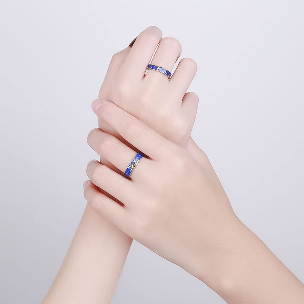 Blue Sun Moon Open Ring Set for Men & Women - Adjustable Starry Sky Couple Rings, Wedding Bands, Anniversary & Engagement Promise Rings - Perfect for Romantic Gifts, Date Nights & Special Occasions