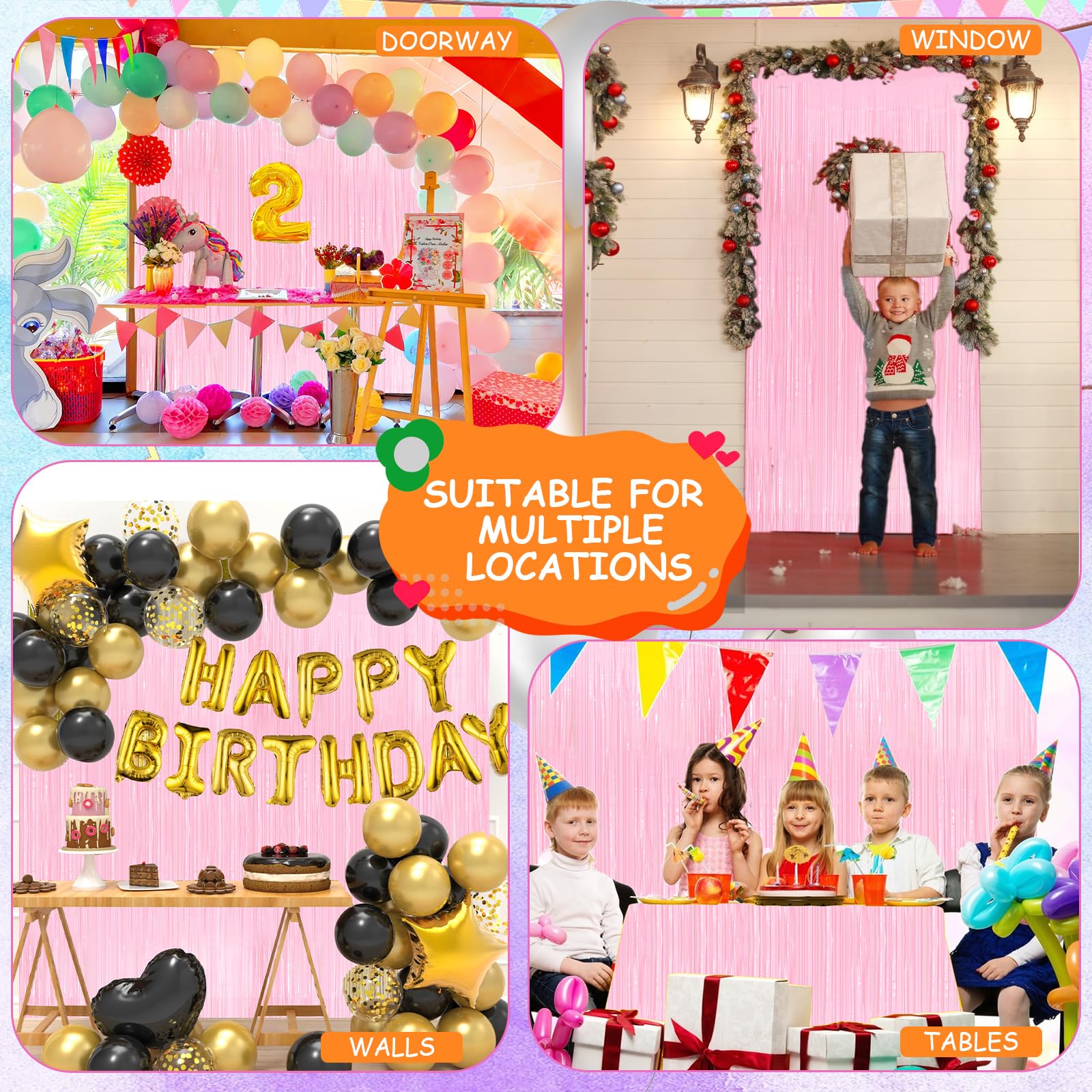 Pastel Pink 2 Pack Metallic Tinsel Foil Fringe Curtains - 3.3x8.3 Feet Party Decorations for Birthday, Christmas & Events | Perfect for Doorways, Photo Backdrops & Celebration Decor