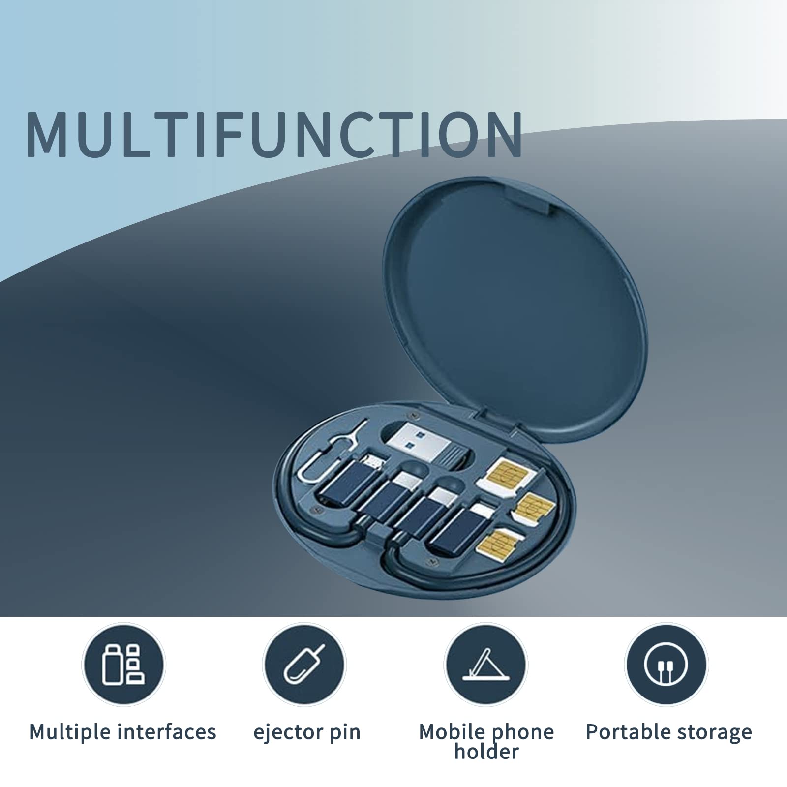 9-in-1 USB Adapter Cable Case with Card Slot - Phone Holder & Organizer for Travel
