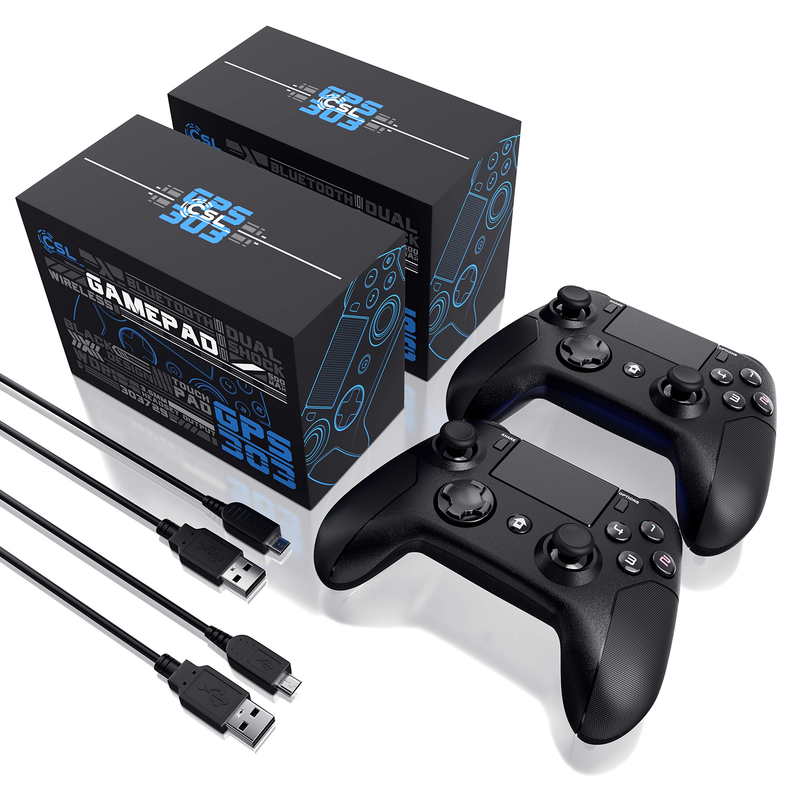 CSL - 2 Pack Wireless PS4 Controller - Bluetooth Gamepad with Dual Vibration, Touchpad & 3.5mm Headset Jack - Compatible with PlayStation 4, PS4 Slim & PS4 Pro - Share Button, 3D & Gyro Sensor - Perfect for Gaming, Streaming & Multiplayer Sessions
