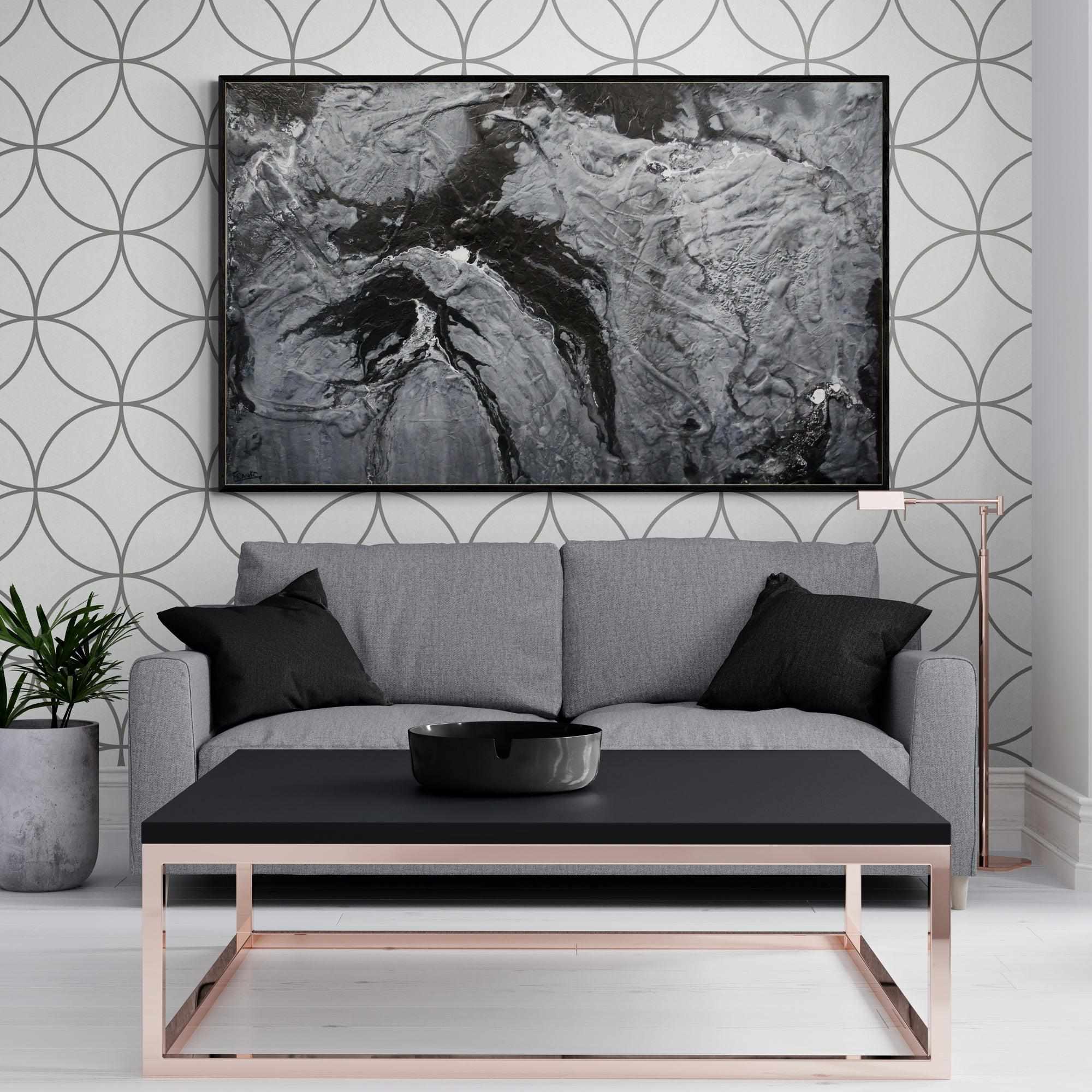 160cm x 100cm Black Grey Textured Abstract Cashmere Painting - Modern Wall Art for Living Room, Bedroom & Office Decor