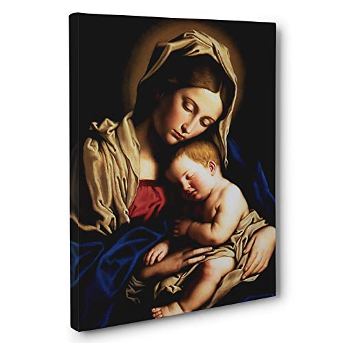 Religious Mary with Child Canvas Wall Art - Virgin Mary and Jesus Painting for Home, Church & Nursery Decor