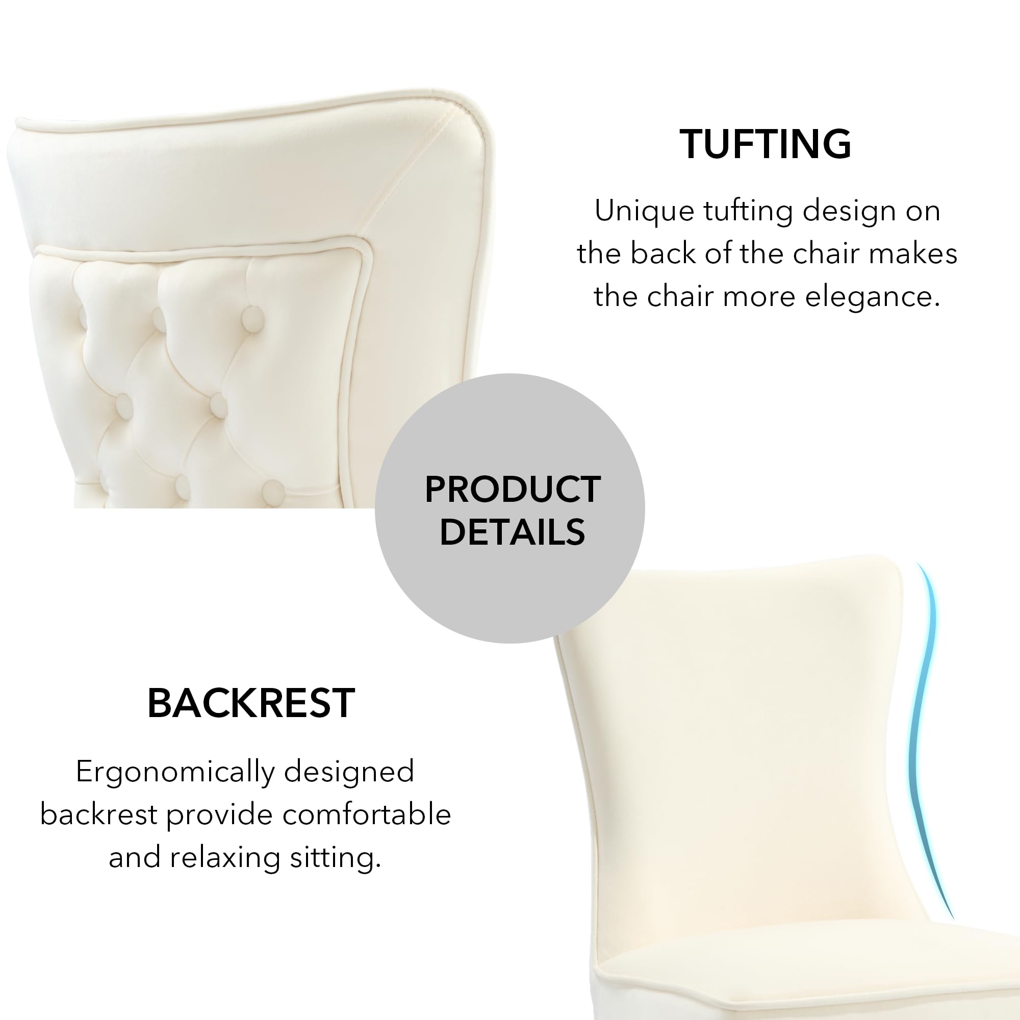 Luxury Velvet Dining Chairs Set of 2 - Tufted Upholstered Accent Chairs with Stainless Steel Legs for Dining Room, Living Room, Bedroom - Elegant Beige Velvet Fabric - Modern Home Decor