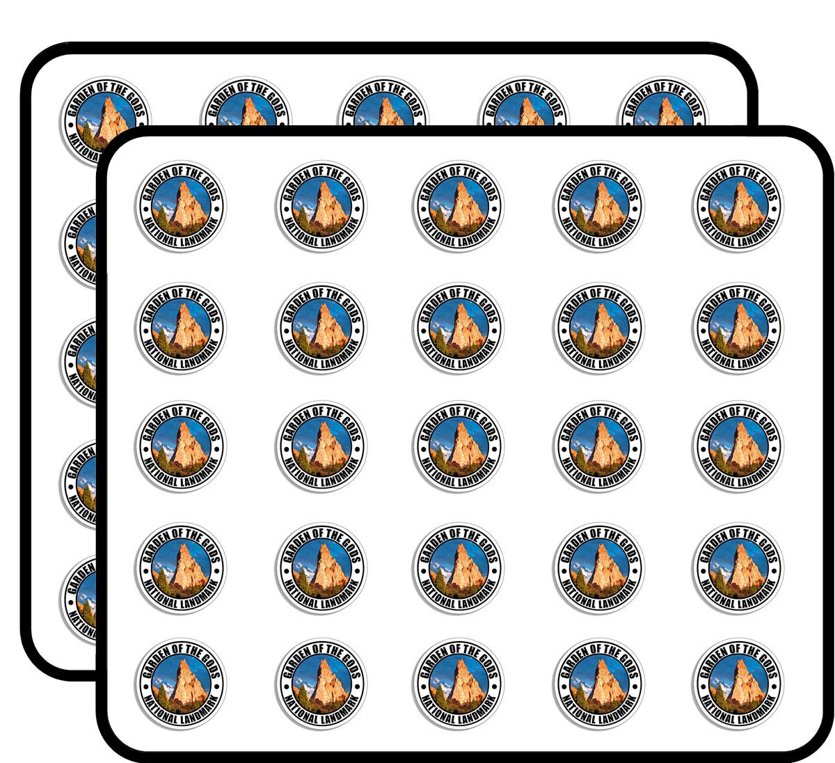 Round Garden of The Gods National Landmark Colorado RV Sticker Pack - 50pcs for Scrapbooking, DIY Crafts, Bullet Journals, Albums & Calendars | Perfect for Travel Memories, Kids Art Projects & Home Decor