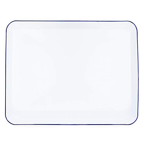 Vintage Style Enamelware Jelly Roll Pan & Rectangular Baking Tray with Blue Rim - Perfect for Baking, Roasting & Serving | Crow Canyon Home Collection