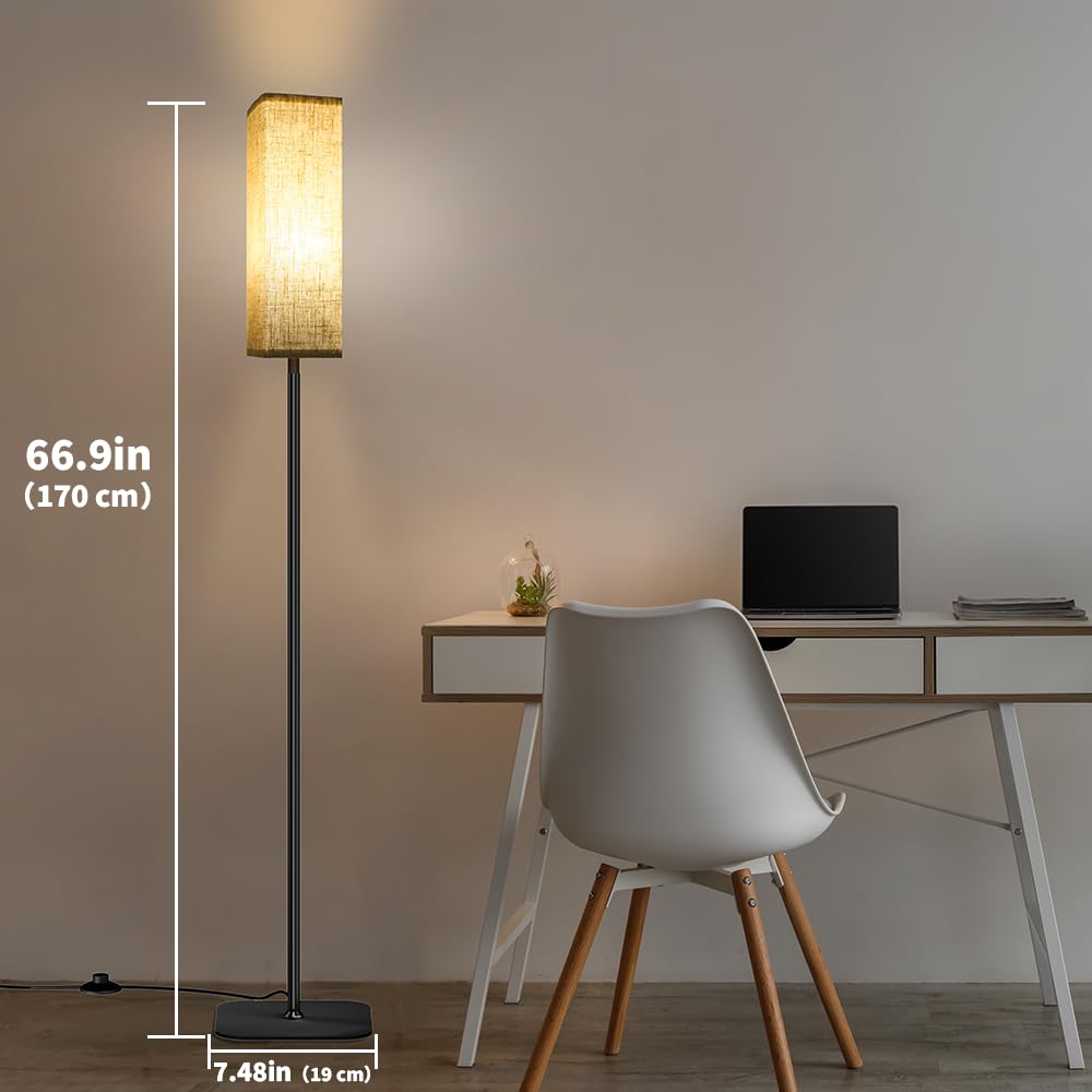 Modern CRLL Floor Lamp for Living Room & Bedroom - Dimmable Standing Lamp with Remote & Foot Switch, 2700K-6500K Adjustable Light, Linen Shade - Perfect Reading Lamp for Home Office, Study or Night Light Use