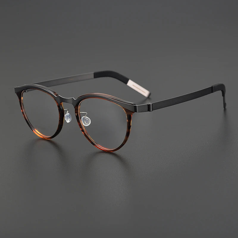 Stylish Unisex Black Titanium Acetate Round Eyeglasses Frame - Lightweight & Durable Screwless Design (Model 9903) | Perfect for Reading, Work & Everyday Fashion Accessory