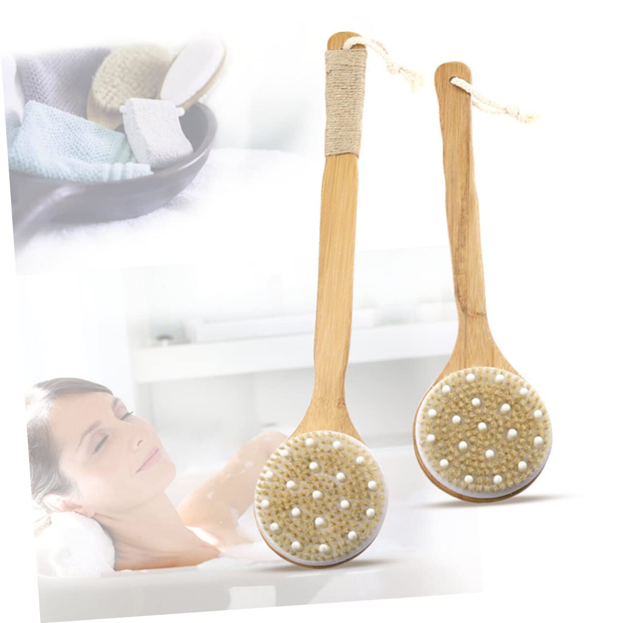 Healeved Smooth Skin Bath Exfoliating Brush with Long Bamboo Handle - Exfoliating & Massage Body Brush for Shower & Spa - Perfect for Dry Brushing, Back Scrubbing & Relaxing Skin Care Routine