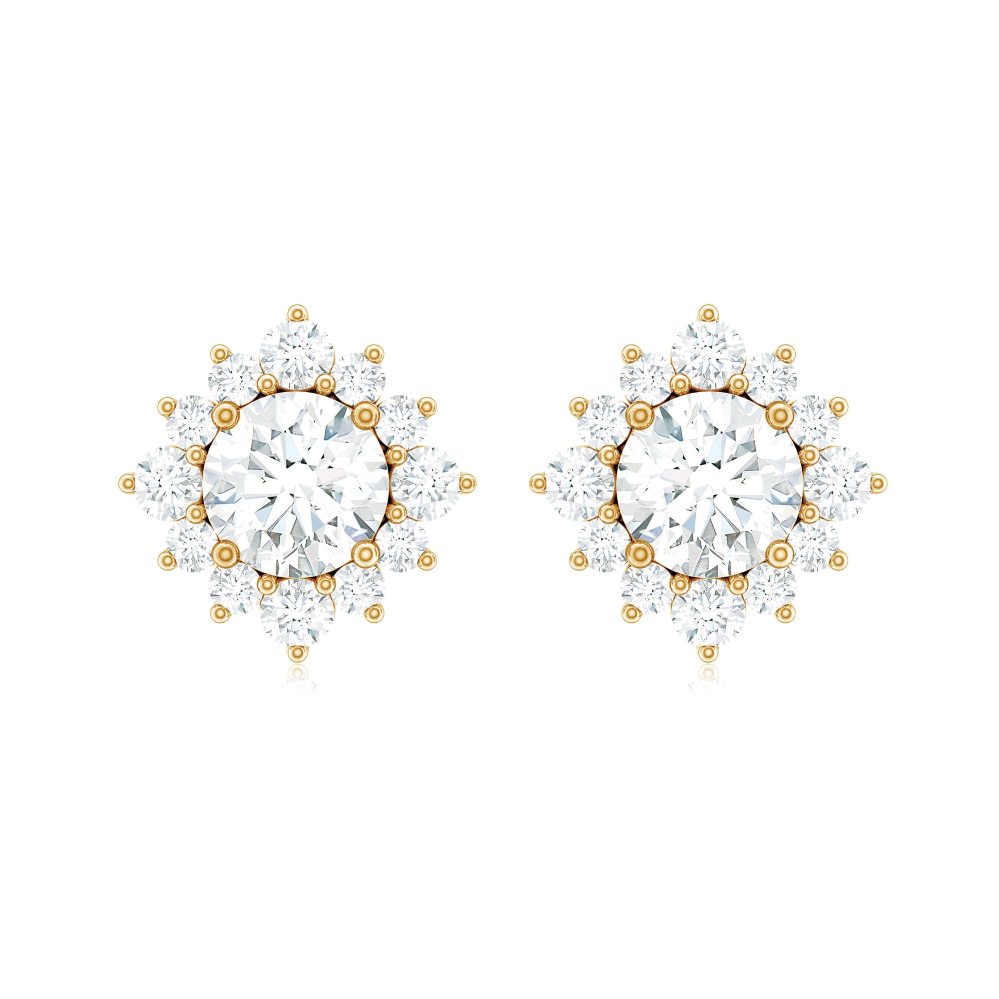Certified Moissanite Diamond Halo Earrings - D-Vs1 Quality Stud Earrings with Jewelry Box - Perfect for Weddings, Anniversaries & Special Occasions